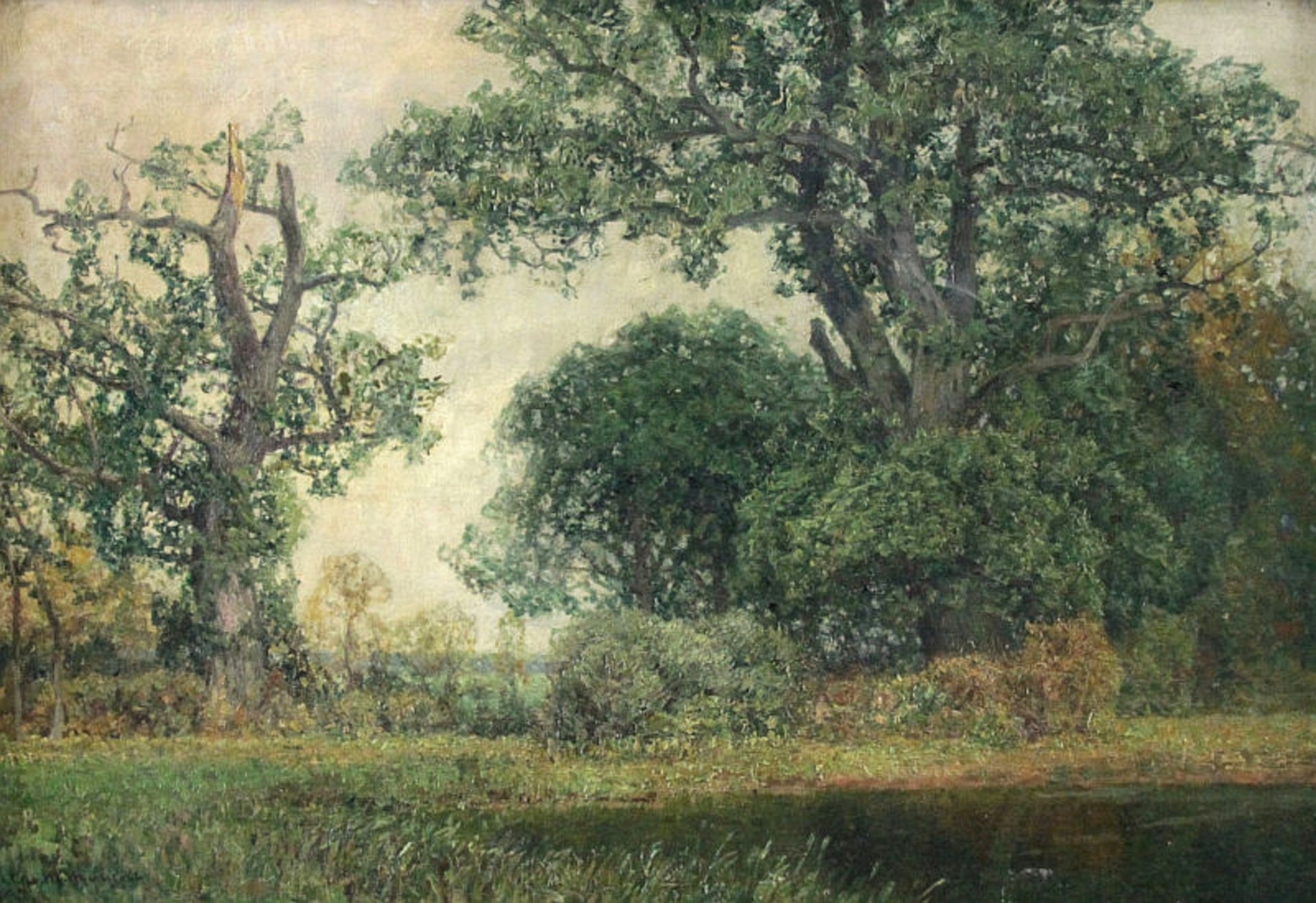 Georg Meinzolt (1863 - 1948) - Öl auf Leinwand, "Impressionistische Landschaft mit kleinem Weiher" - Bild 2 aus 4