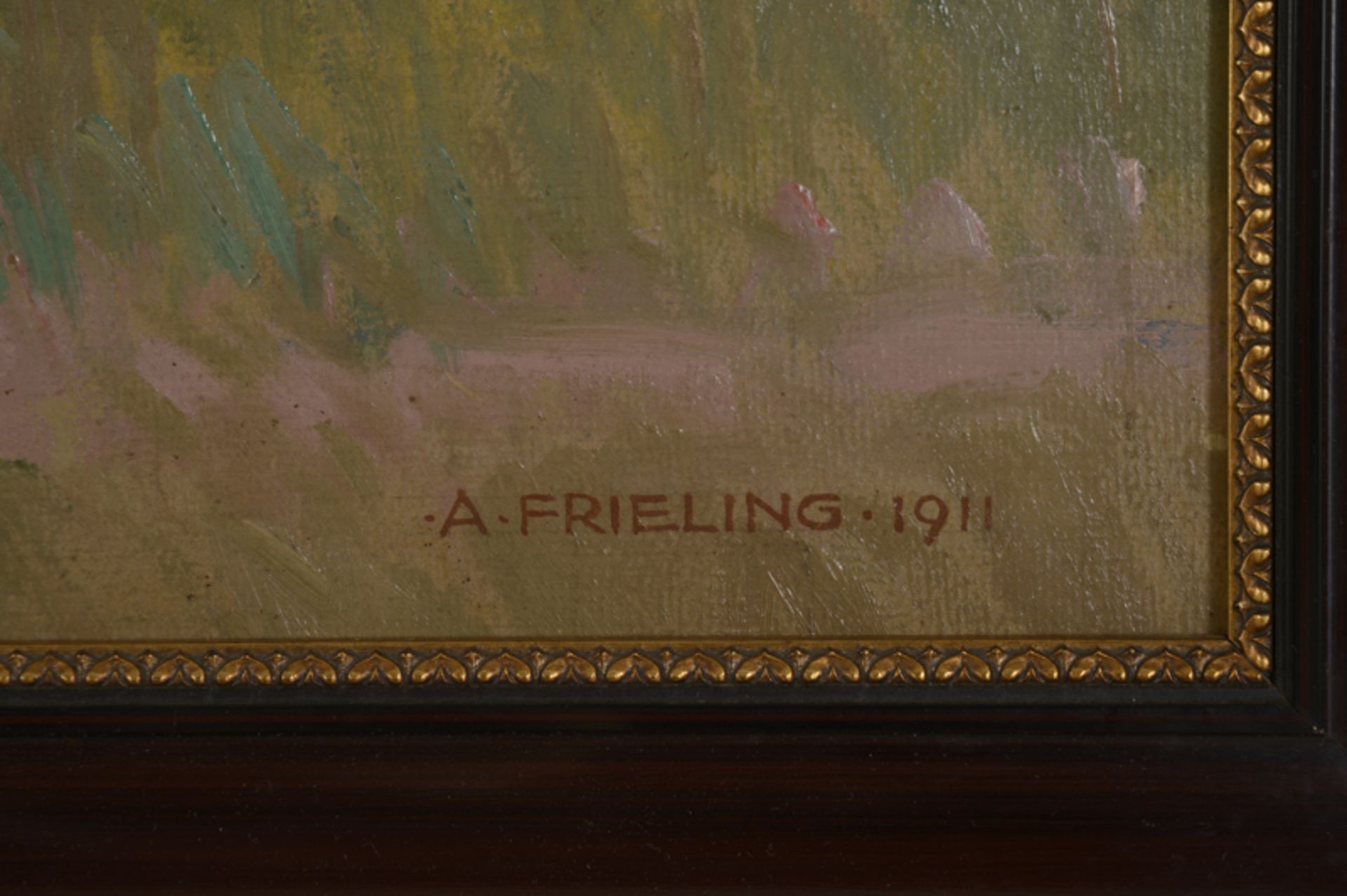Alphons Maria Frieling (1873 - 1937) - Öl auf Platte, "Am Feldrain bei Worpswede", 1911unten - Bild 2 aus 2