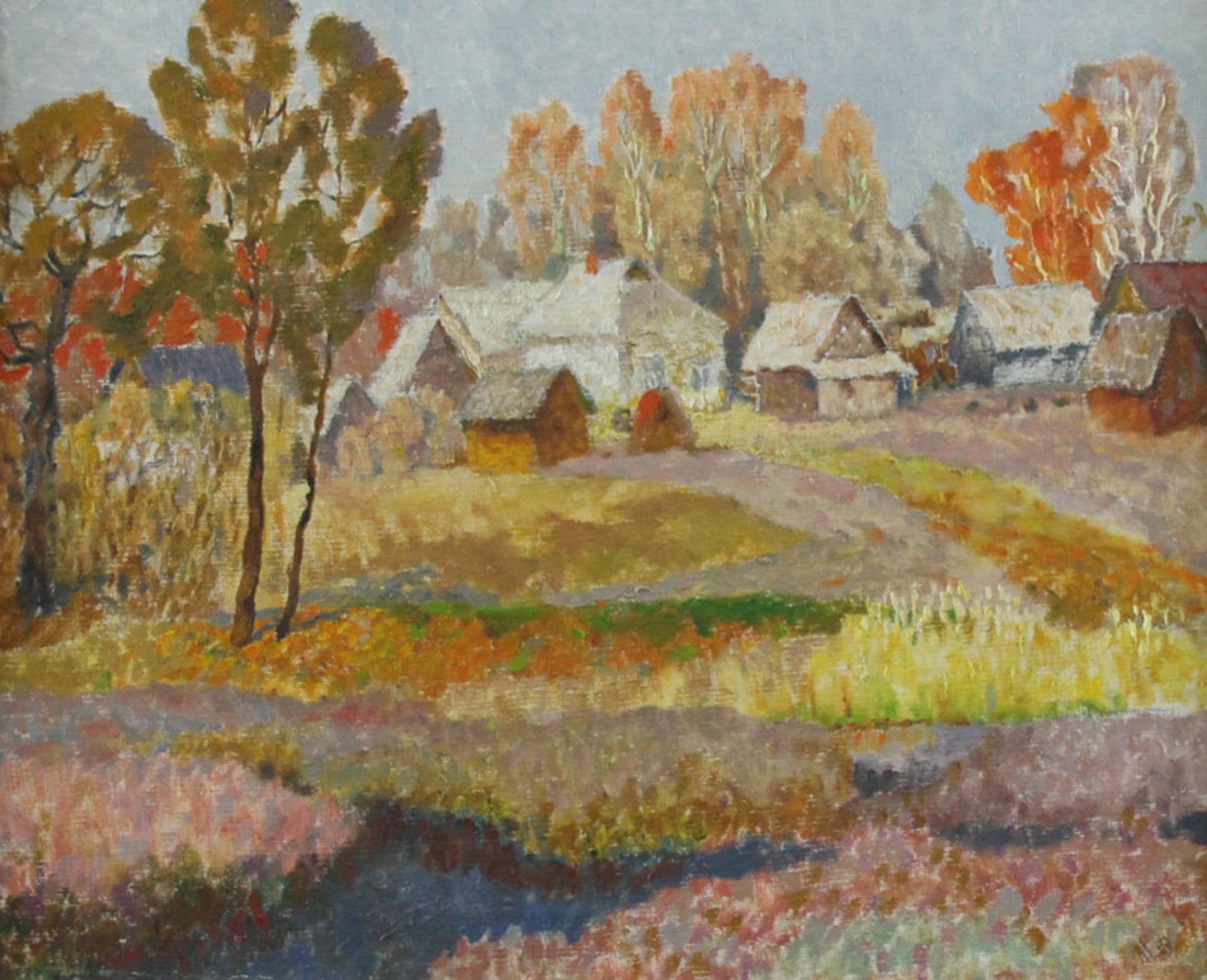 Monogrammist "A.P." (20./21. Jhd.) - Öl auf Leinwand, "Herbstliche Landschaft mit Häusergruppe"unten - Bild 2 aus 3