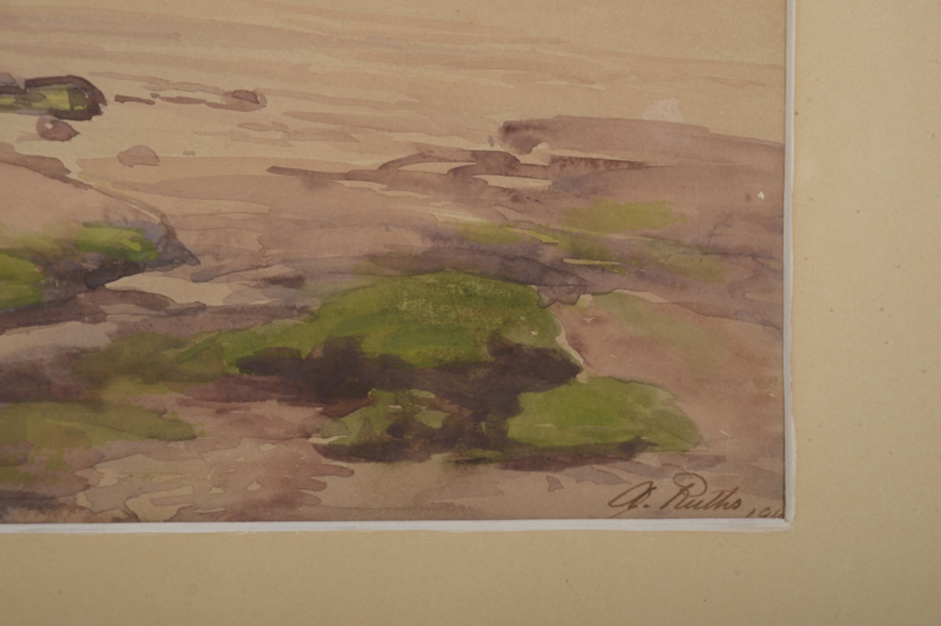 Amelie Ruths (1871 - 1956) - Aquarell auf Papier, "Wattenmeer mit Blick auf eine Hallig", 19?? - Bild 2 aus 2