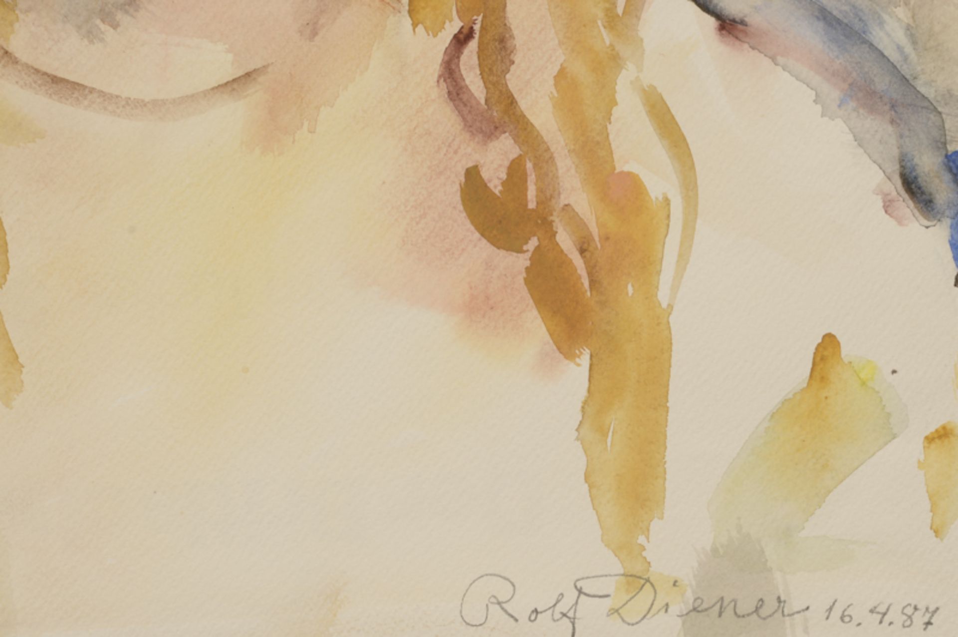 Rolf Diener (1906 - 1988) - Aquarell auf Papier, "Mädchenportrait mit blondem Haar", (19)87unten - Bild 2 aus 2