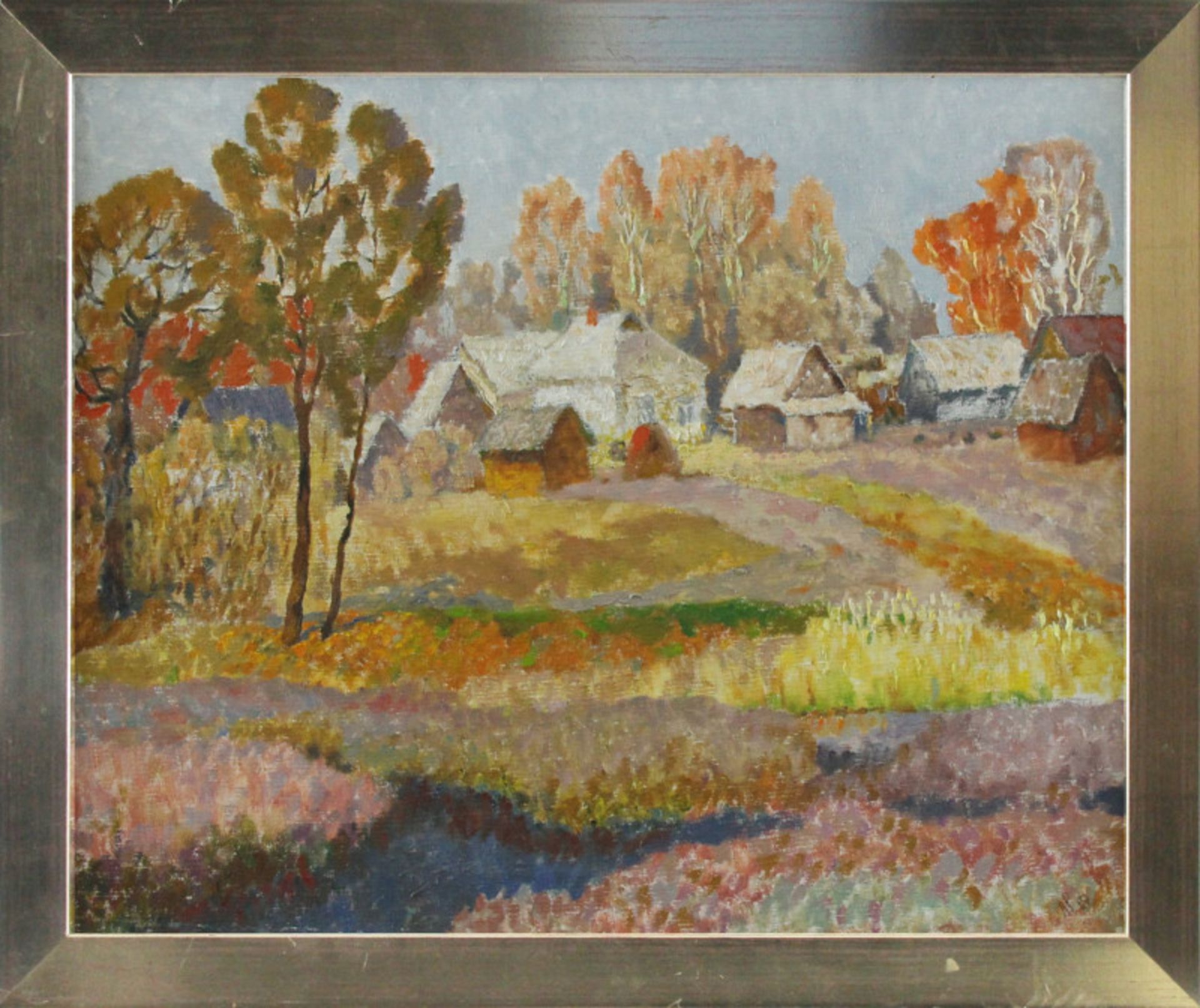 Monogrammist "A.P." (20./21. Jhd.) - Öl auf Leinwand, "Herbstliche Landschaft mit Häusergruppe"unten