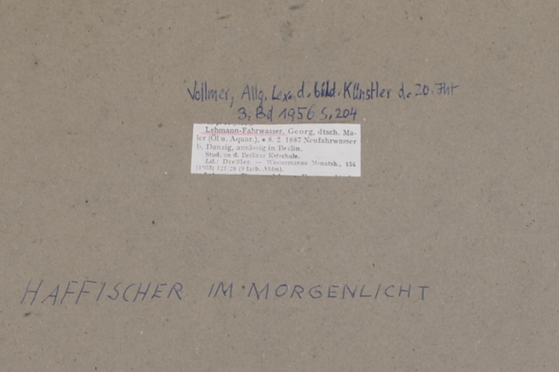 Georg Lehmann-Fahrwasser (1887 - 1977) - Aquarell auf Papier, "Hafffischer im Morgenlicht", (19) - Bild 2 aus 3