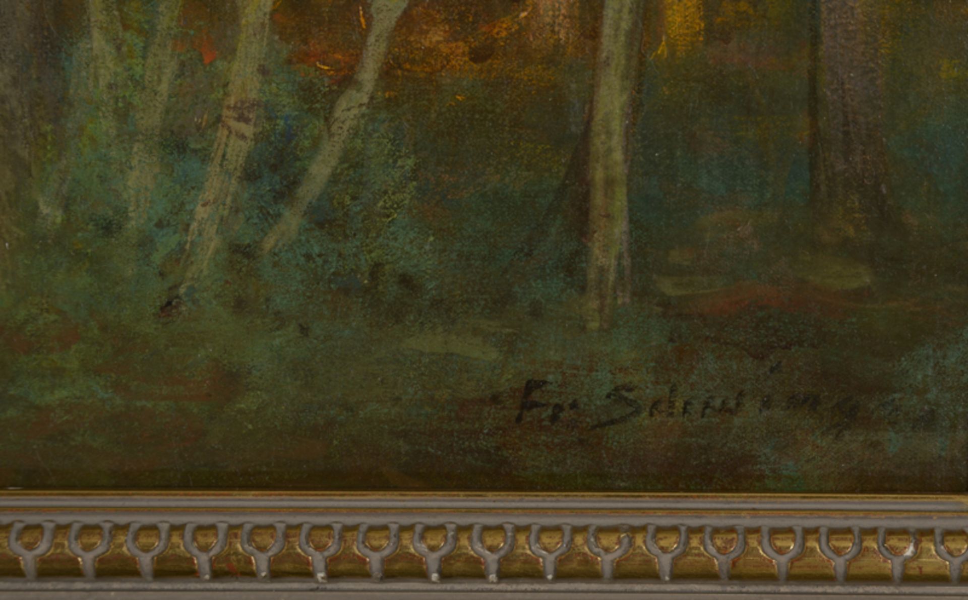 Friedrich Wilhelm Schwinge (1852 - 1913) - Öl auf Malkarton, "Abend im Walde"unten rechts - Bild 3 aus 3