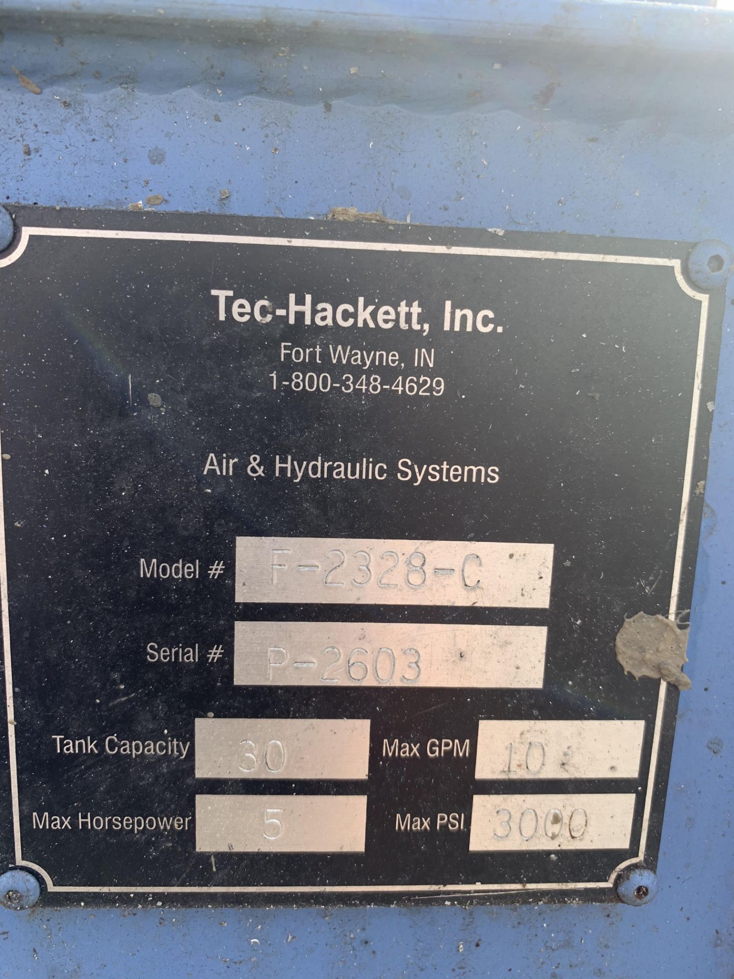 Tec-Hackett Model F-2328-C Hyrdraulic Unit. Serial Number P-2603 - Image 2 of 6