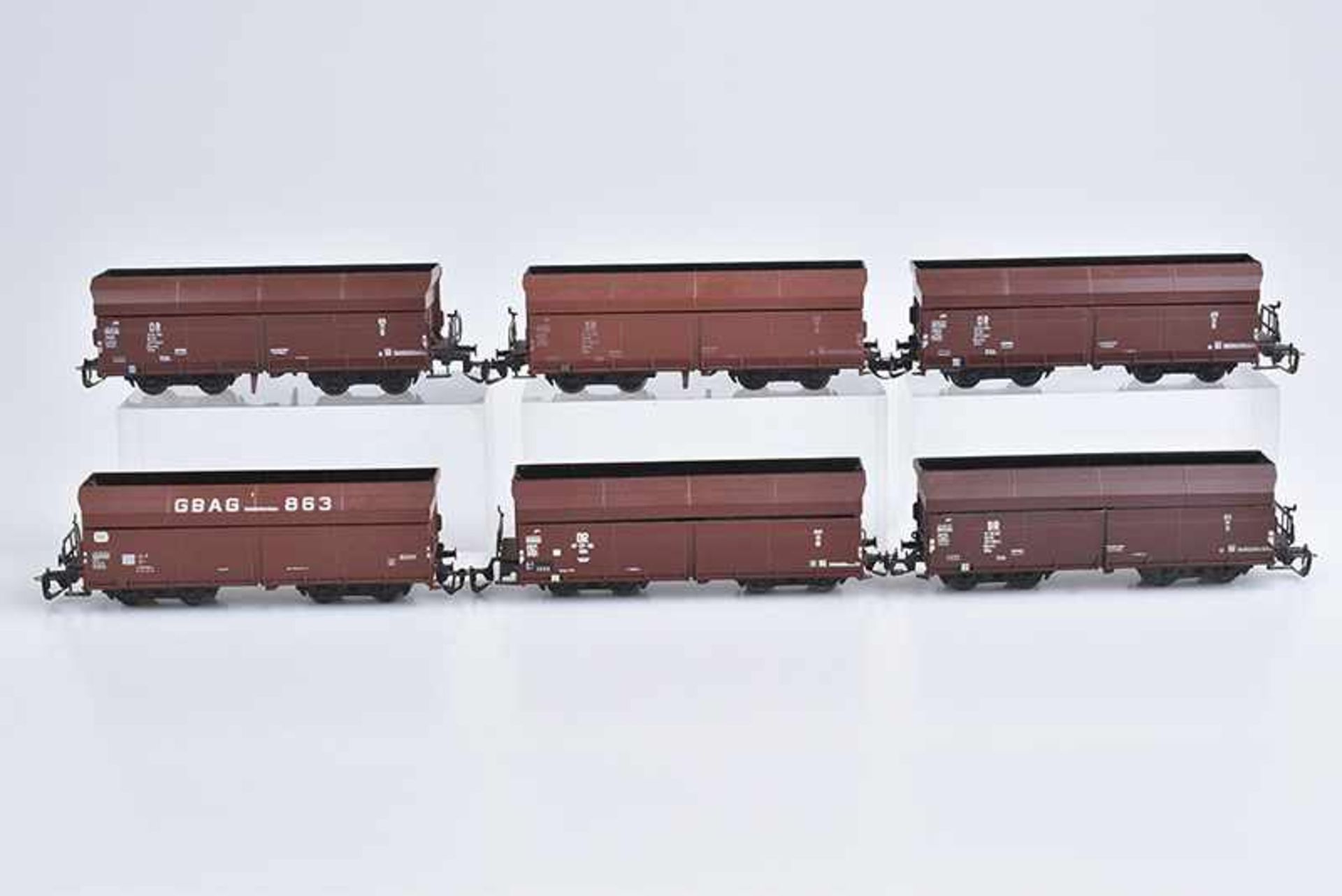 6 Güterwagen, Spur TT, Selbstentladewagen, 5x DR, 1x DB, Z 2