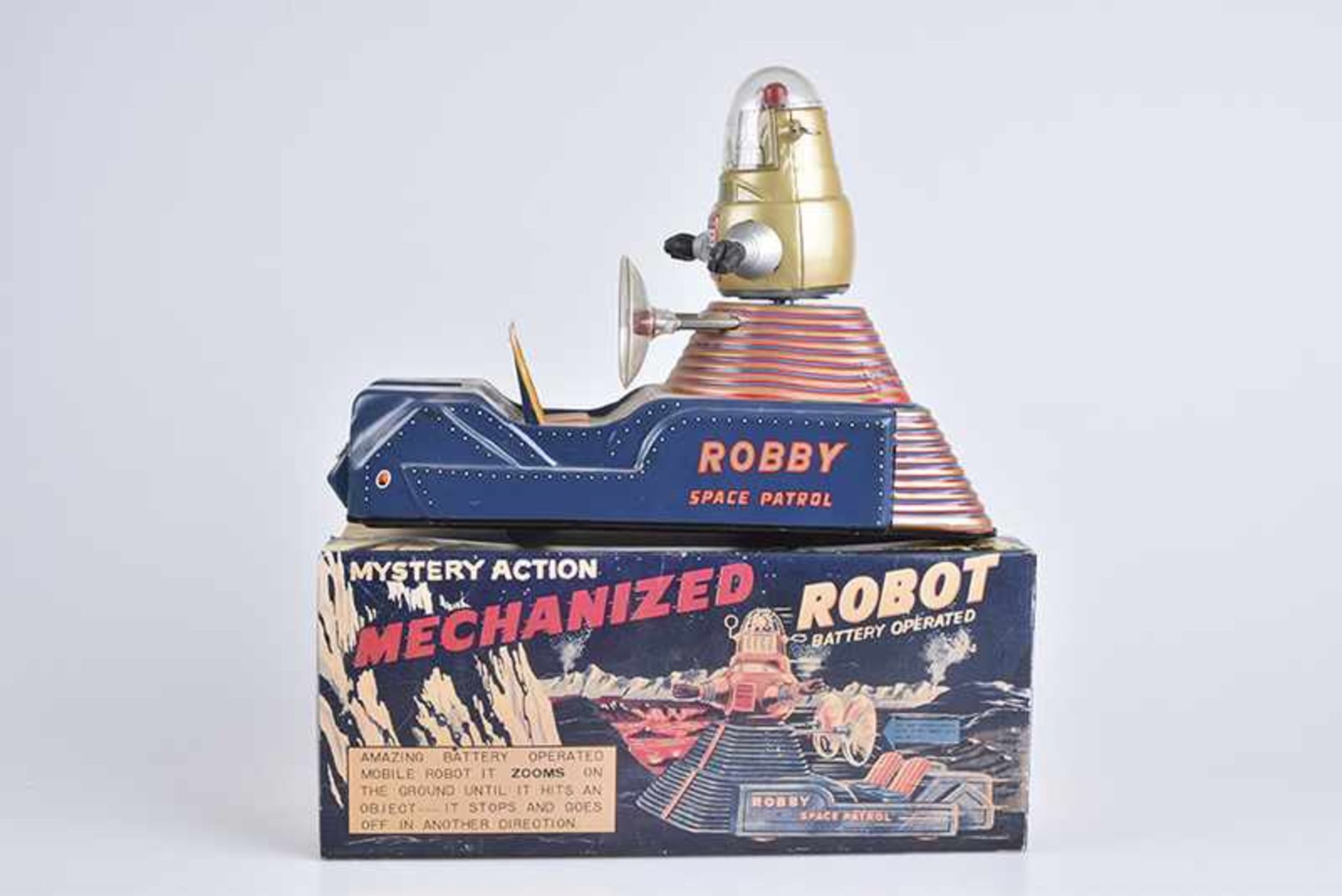 NOMURA (TN) Mechanized Robot, Replik, 80er Jahre, Made in Japan, Blech, lithographiert, L 32 cm, BA,