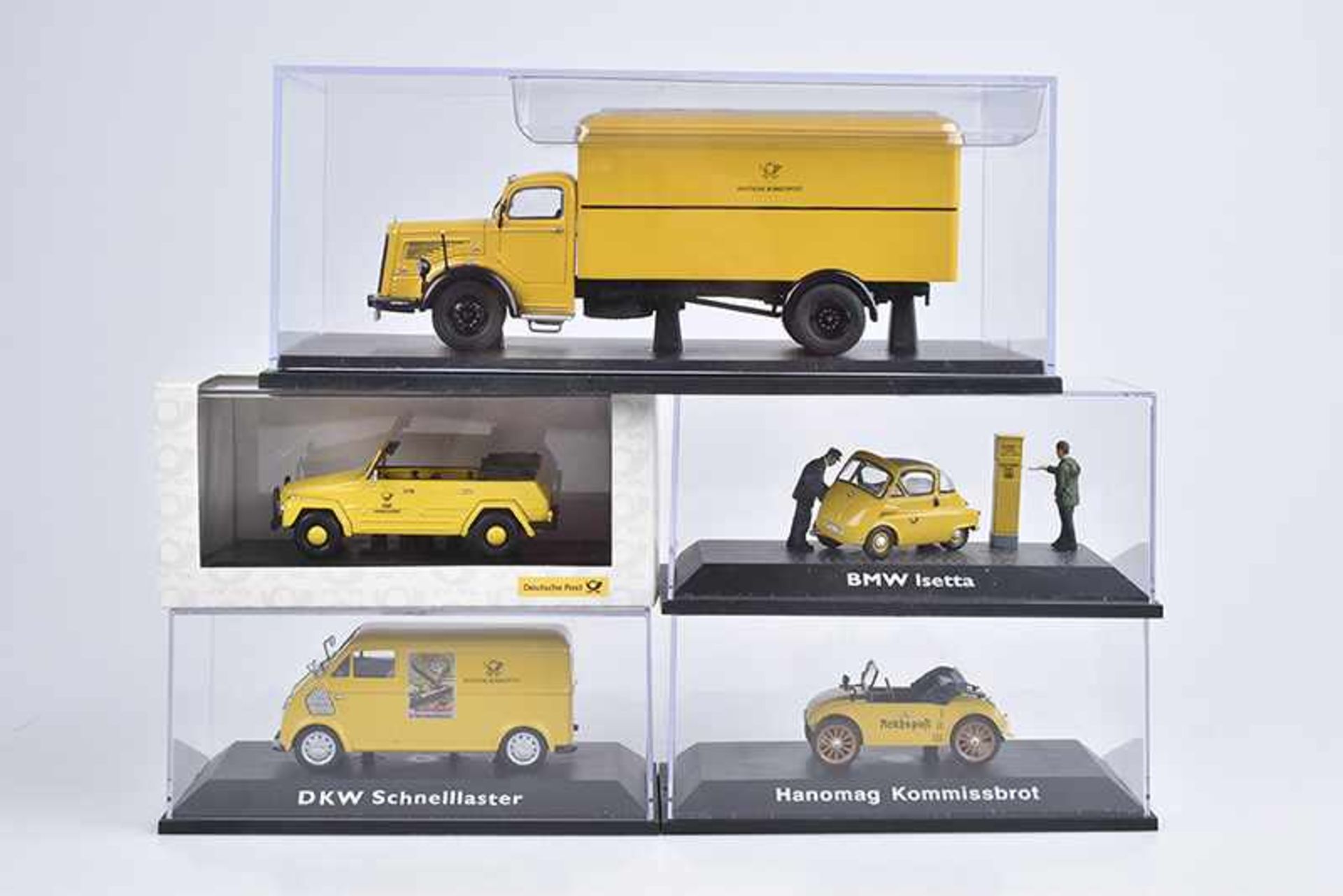 Konv. SCHUCO/ MINICHAMPS 5 Modellfahrzeuge, Edition Deutsche Post, Metall, M 1:43, DKW