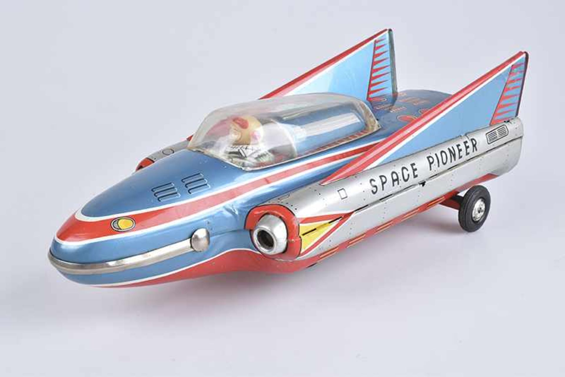 TM MODERN TOYS Space Pioneer, Made in Japan, 60er Jahre, Blech/ Kunststoff, lithographiert, L 31 cm,