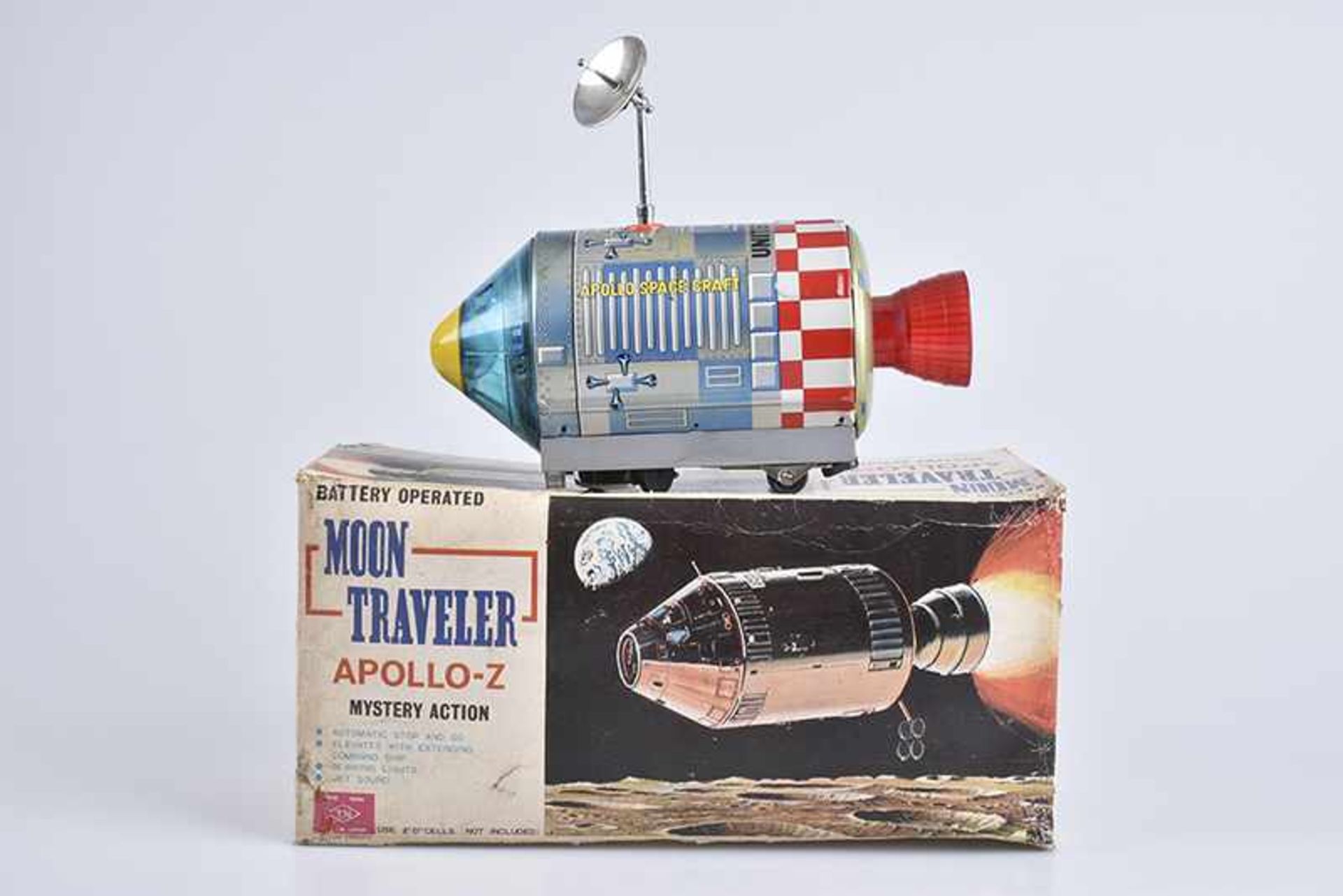 T.N Moon Traveler Apollo-Z, 60er Jahre, Made in Japan, Blech/ Kunststoff, lithographiert, L 25 cm,