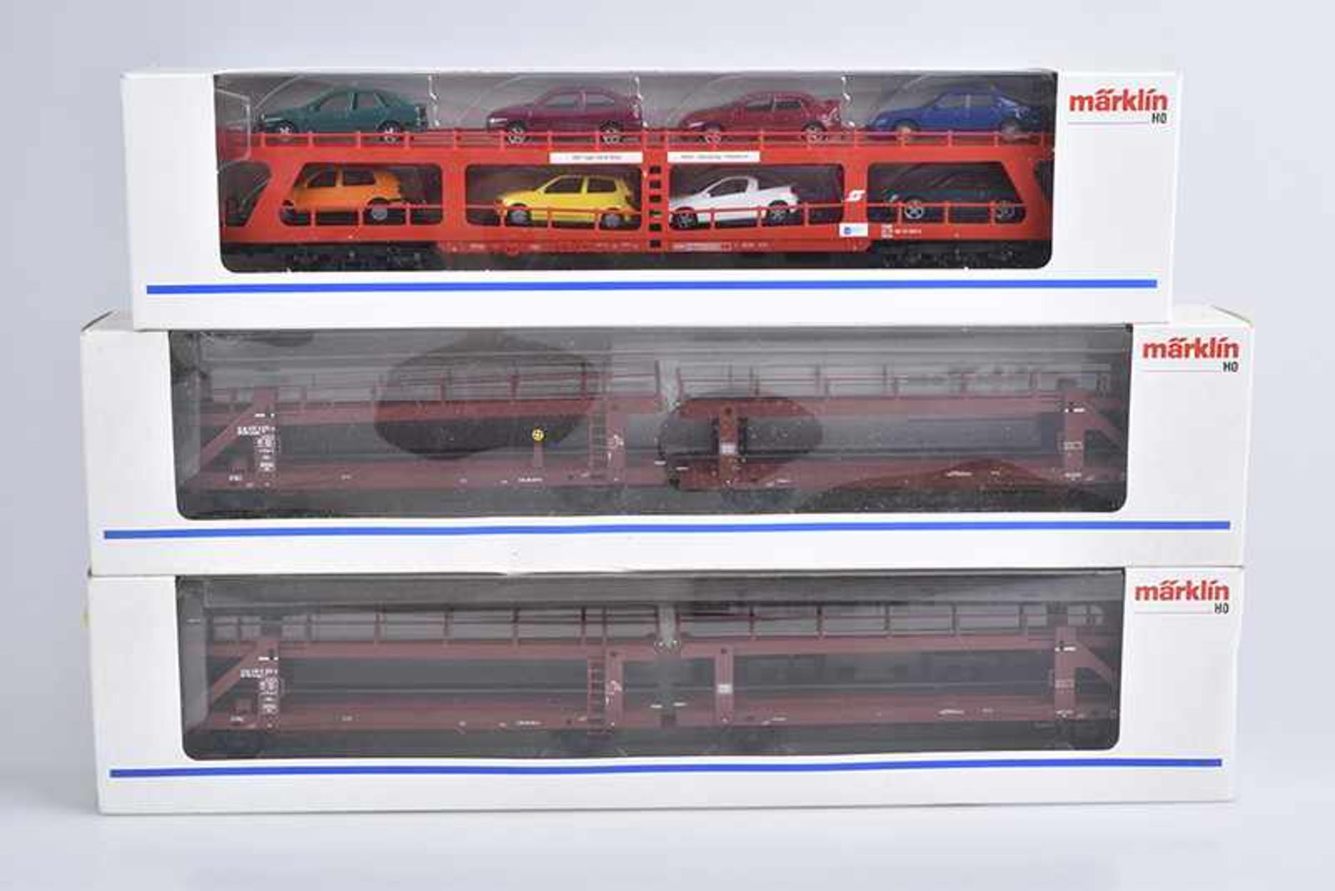 MÄRKLIN 3 Güterwagen, H0, 2x 4712 und 42342 Autotransportwagen, Z 1, Okt. mit leichten Lagerspuren
