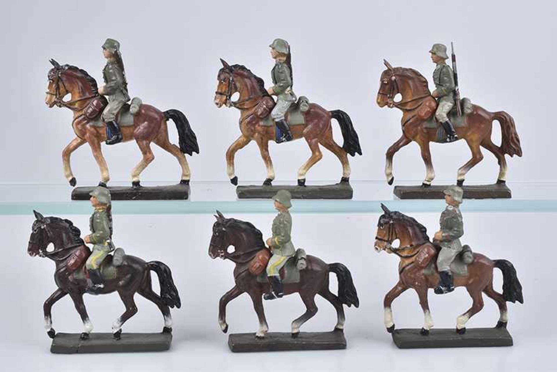 LINEOL 6 Soldaten zu Pferd, M.h., 7 cm, 1x Offizier, Z 2