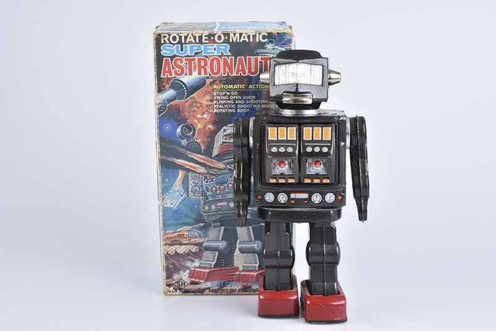 SH-HORIKAWA Rotate-O-Matic Super Astronaut, 60er Jahre, Made in Japan, Blech, lithographiert, H 29