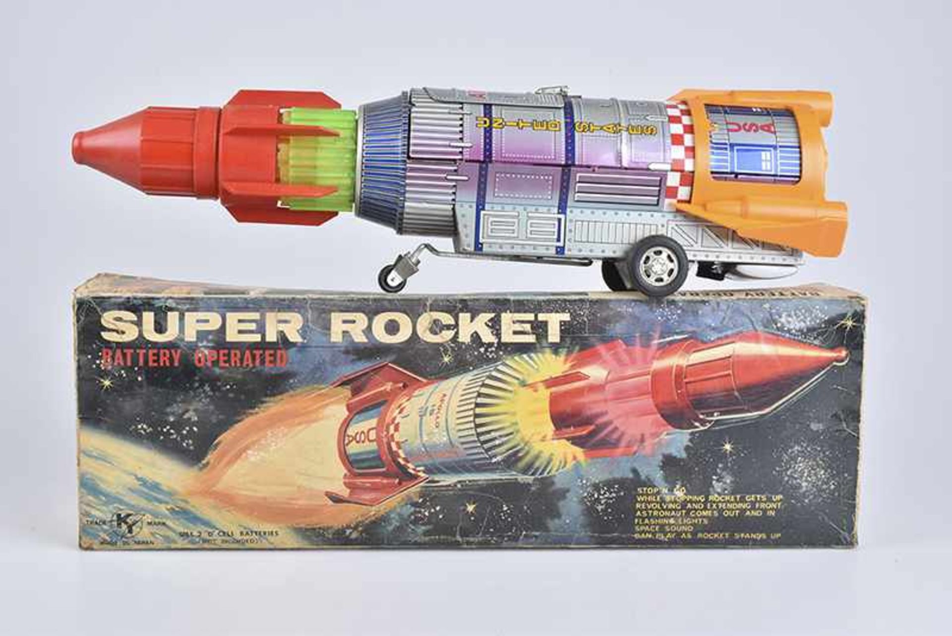 KY Super Rocket, 60er Jahre, Made in Japan, Blech/ Kunststoff, lithographiert, L 44 cm, BA, mit