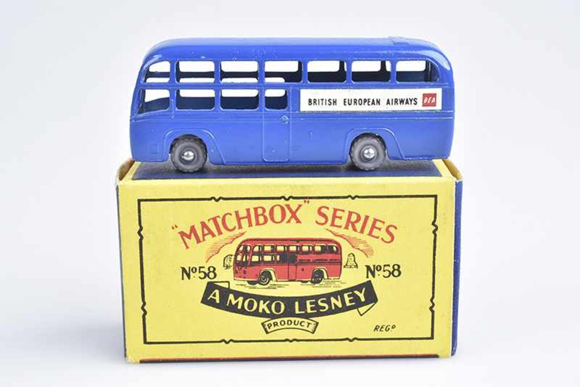 MATCHBOX BEA Coach No. 58, 50/60er Jahre, Made in England, A Moko Lesney Product, Metall, L 6,5