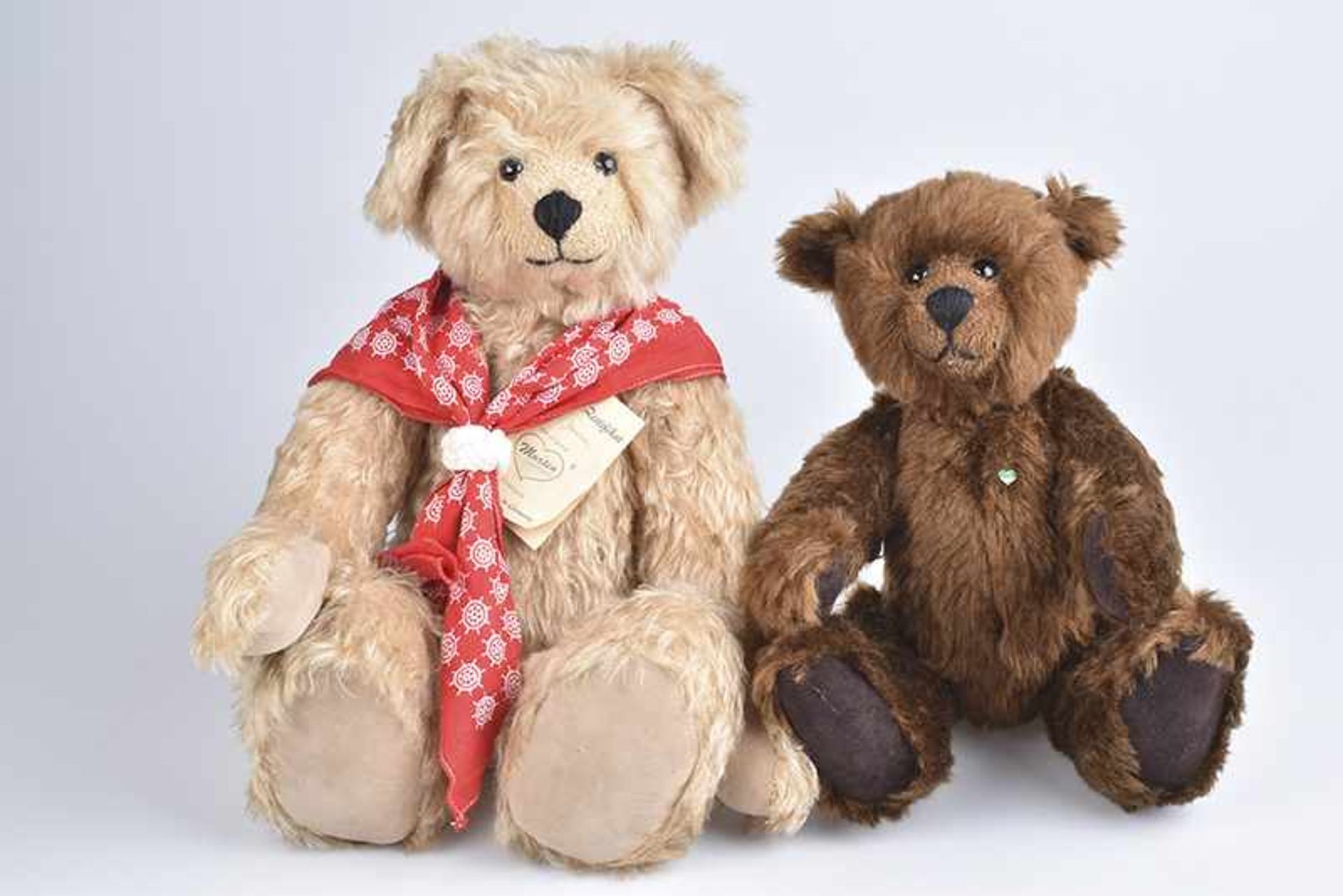 Konv. 2 MARTIN Teddybären, limitierte Sammlerbären, Mohair, 36-43 cm, goldbraun, mit Zertifikat,