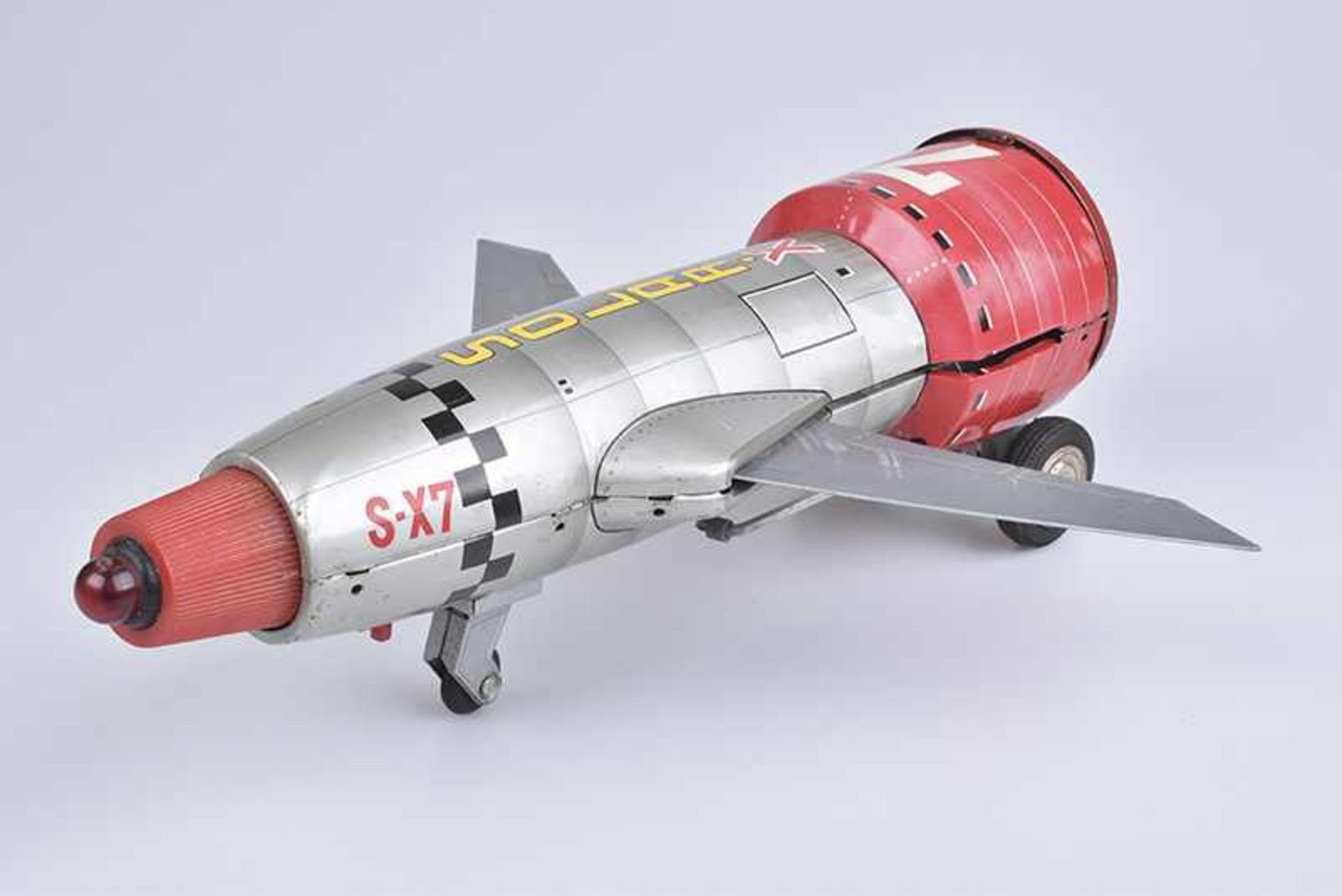 T.N NOMURA Solar-X S-X7 Rakete, Made in Japan, 60er Jahre, Blech/ Kunststoff, silberfarben