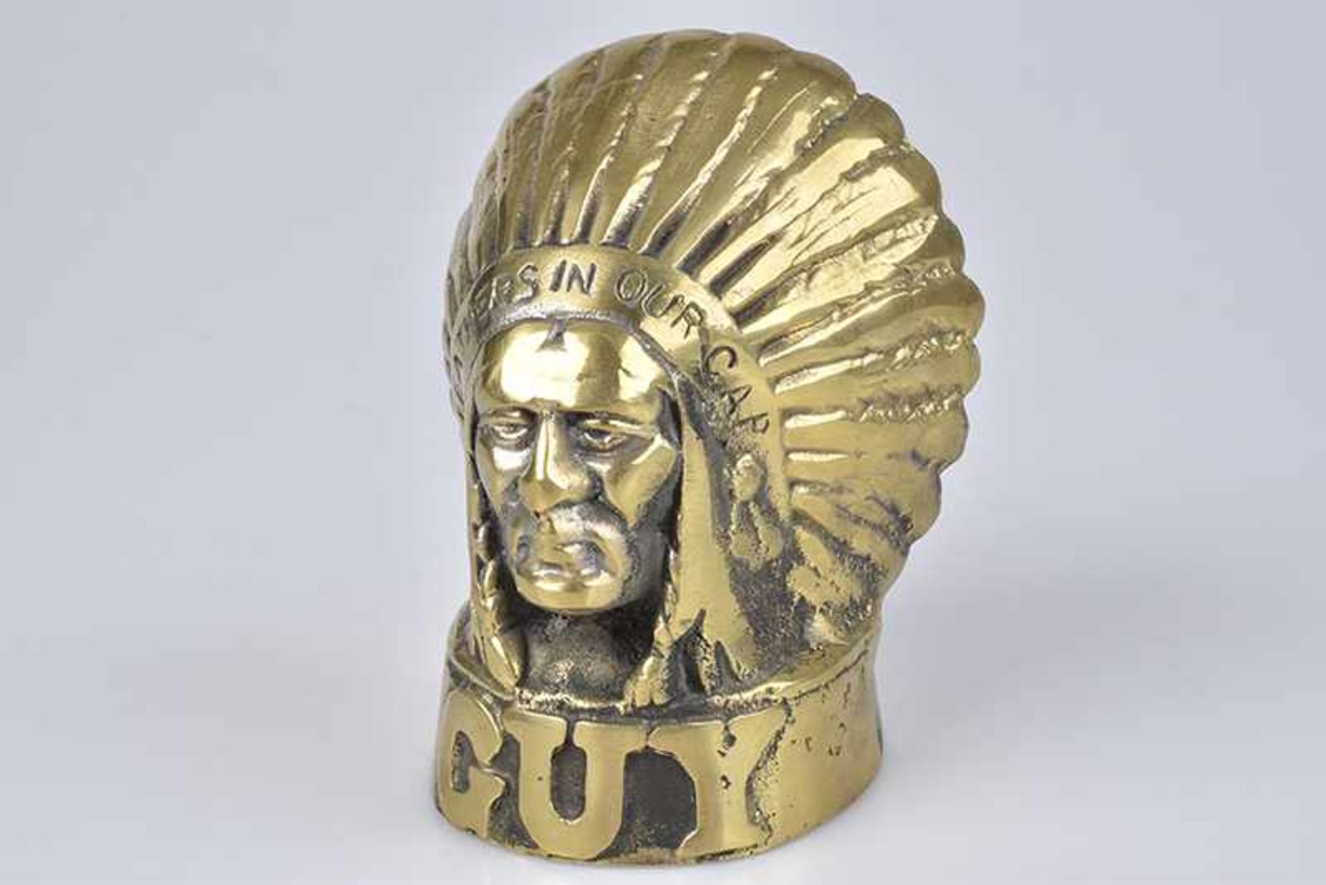 Emblem/ Kühlerfigur/ Car Mascot Guy Motors Ltd. Indian Head, Bronze, Entwurf um 1930, H 12 cm, Z 2