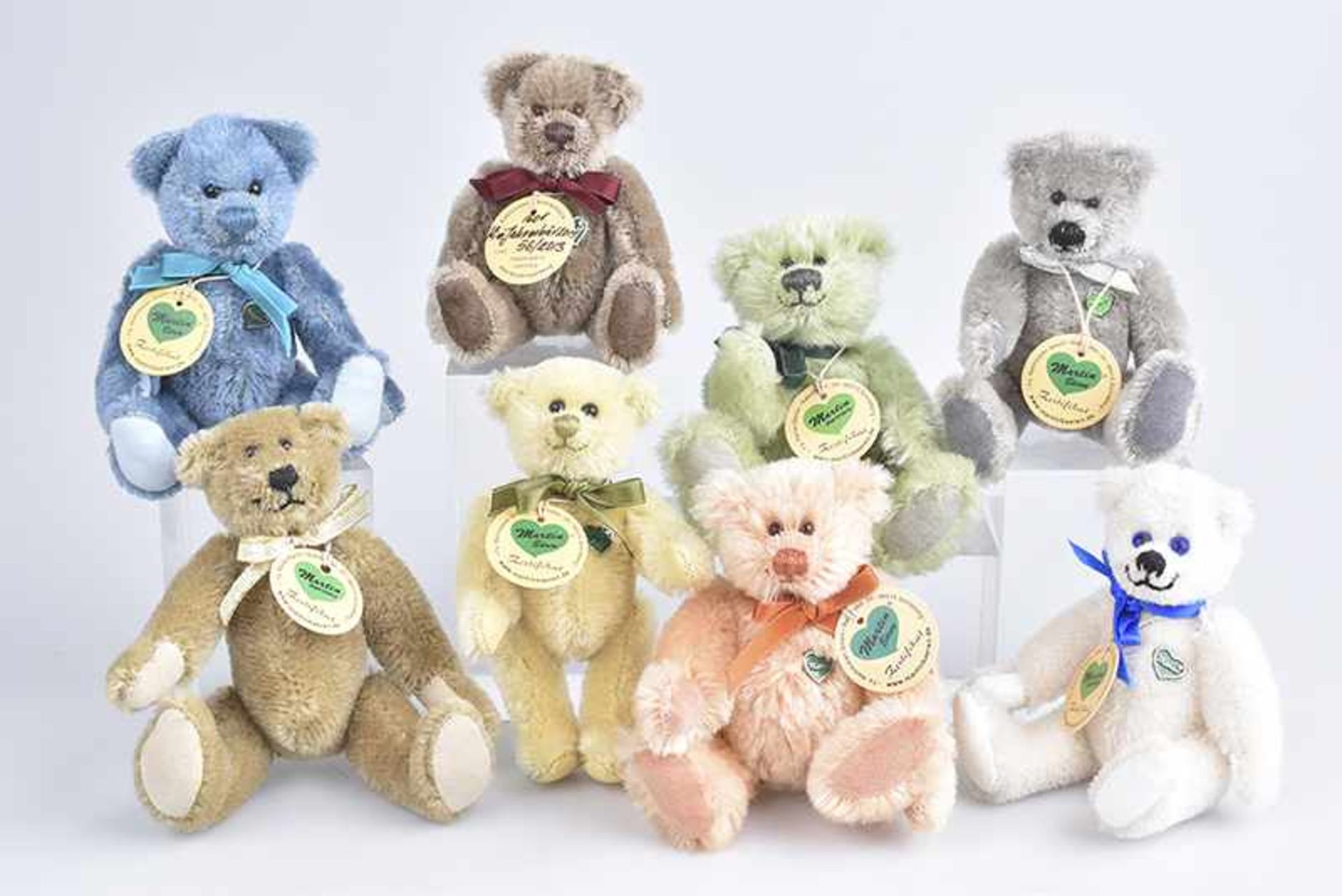 Konv. 8 MARTIN mini Teddybären, limitierte Jahresbären, mit Zertifikat, Mohair, 10 cm, 5-fach