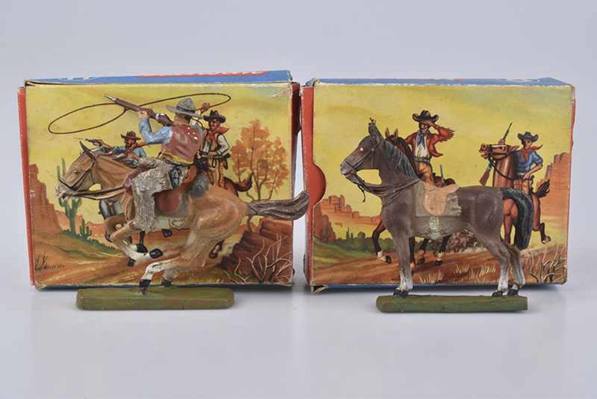 ELASTOLIN 2 Wildwestfiguren, M.h., 7 cm, Pferd für Cowboy 6994, Reiter fehlt, 6996 Cowboy zu
