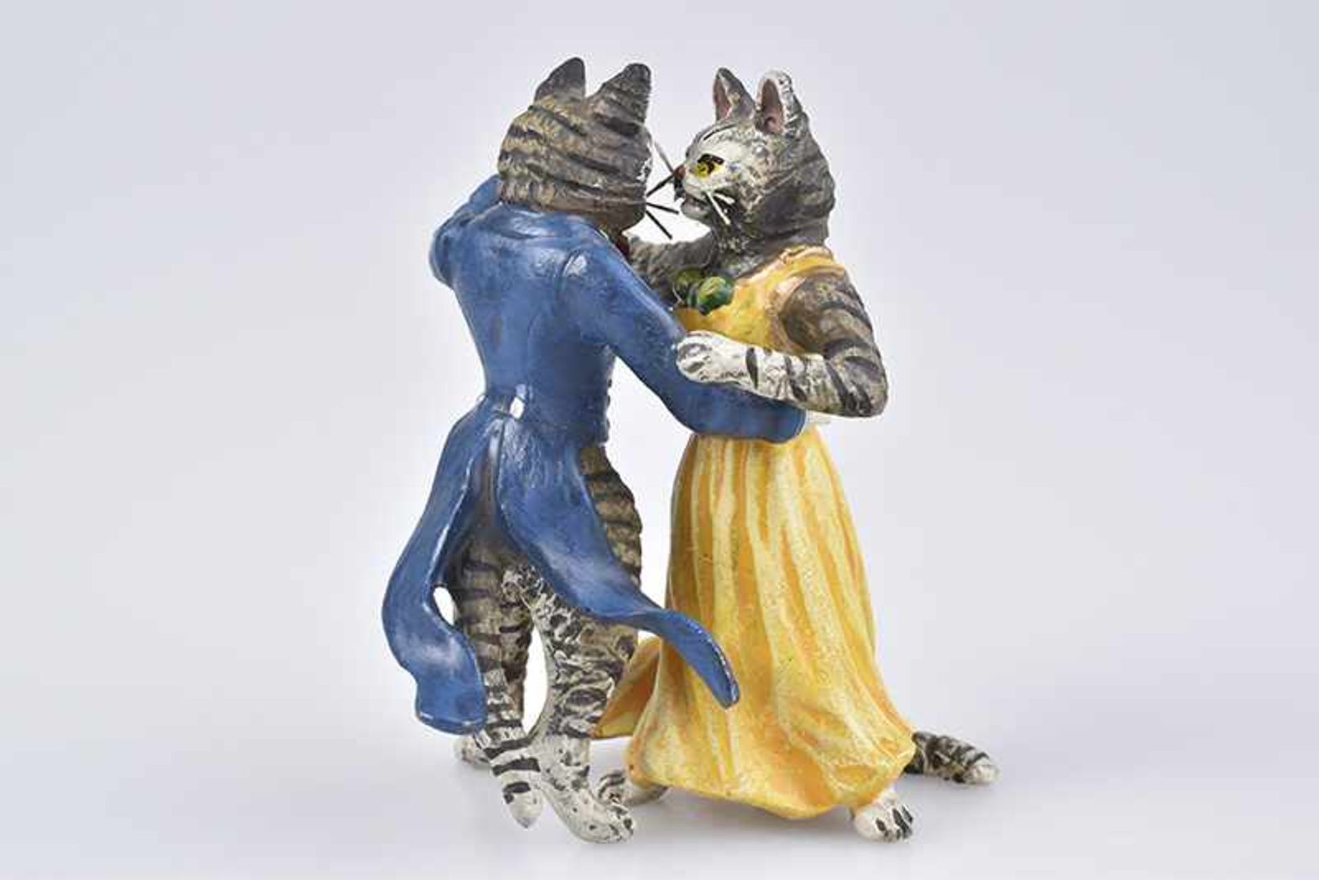 WIENER BRONZE 'tanzendes Katzenpaar', polychrom gefasst, signiert FB (Fritz Bergamnn Wien), H 5