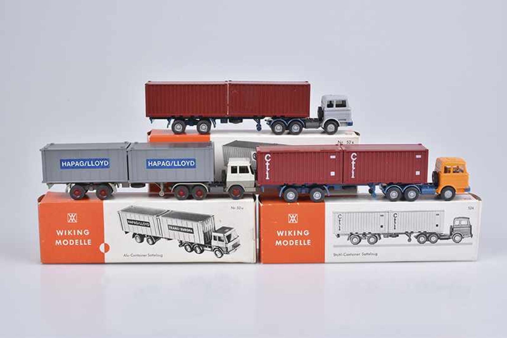 WIKING 3 LKW Modelle, Hp, M 1:87, Stahl-Container Sattelzug, 524, Cti, Stahl-Container Sattelzug,