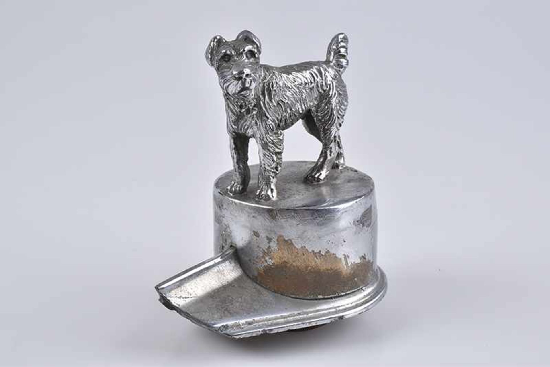 Emblem/ Kühlerfigur/ Car Mascot Airdale Terrier, Metall verchromt, H 12 cm, Plinthe, Verchromung