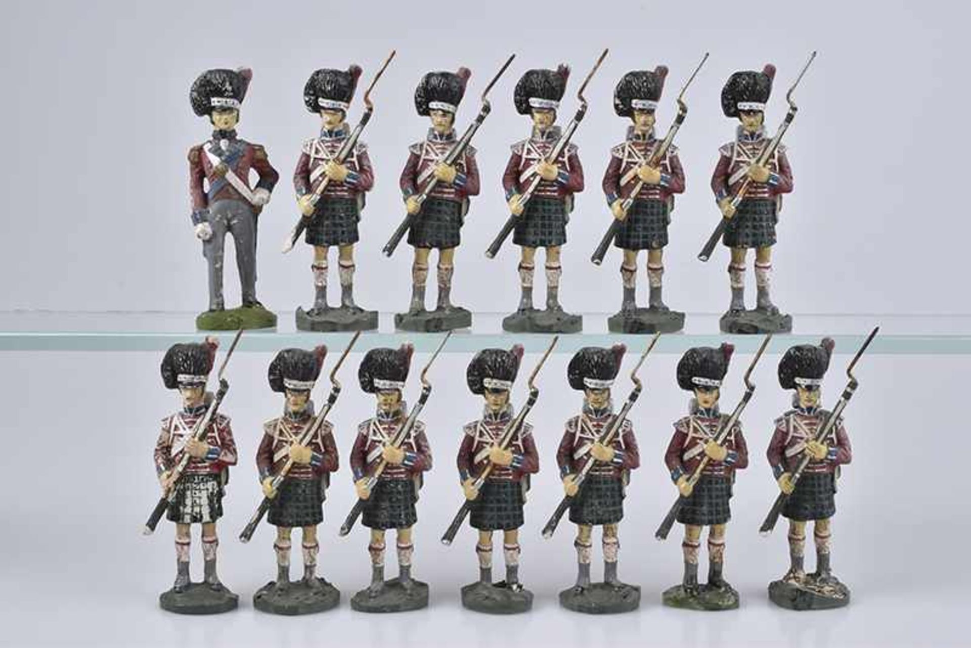 DURSO 13 Waterloo Figuren, Schotten, ungemarkt, M.h., 10 cm, 1x Offizier, stellenweise geringer