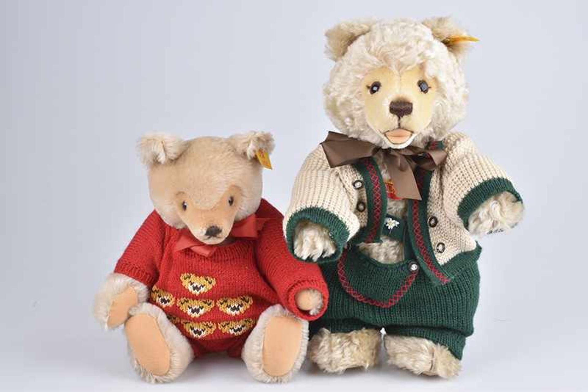 STEIFF 2 Teddybären, Mohair, blond, Maskenbär, KF, Nr. 001253, 32 cm, Teddy, blond, KFS, Nr. 008016,