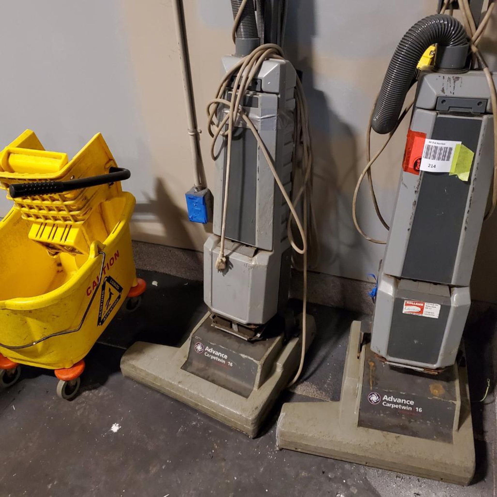 Vacuums and Mop Bucket, Rough. Used, shows commercial use. See pictures.