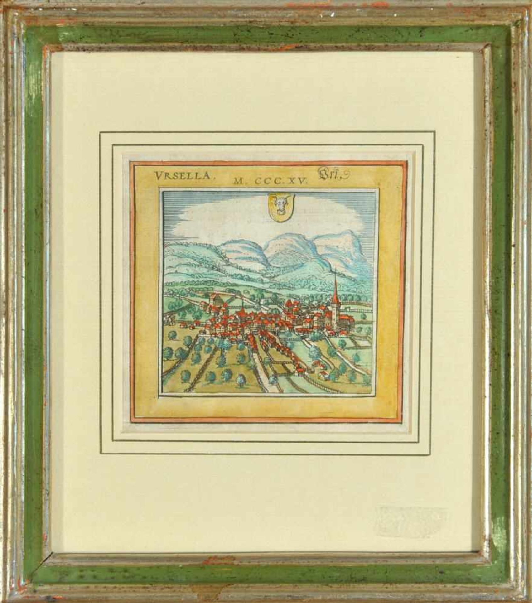 Altdorf (Ursella/Kanton Uri), GesamtansichtKupferstich, handcolor., 10,5 x 10,5 cm, von Braun &