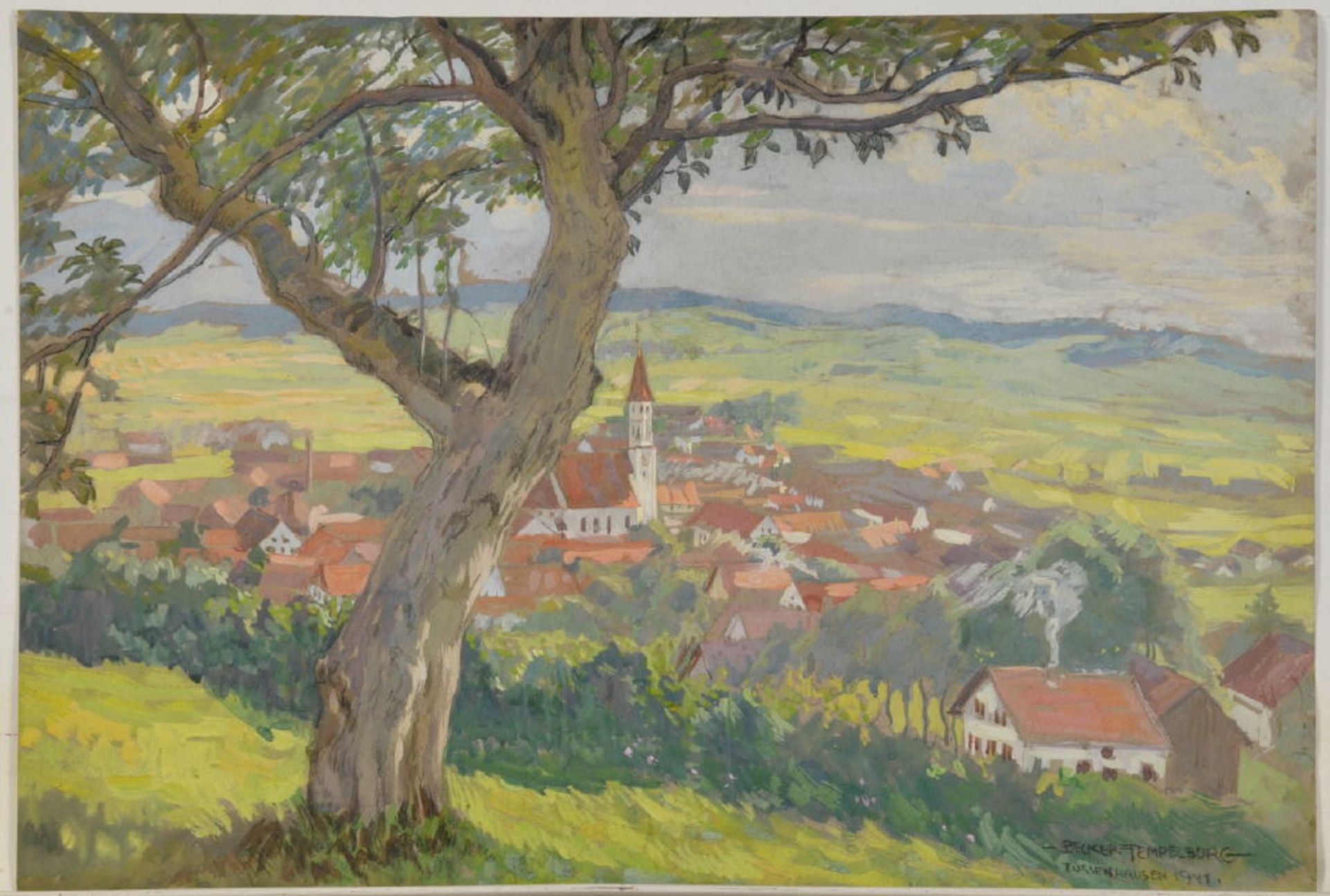 Becker-Tempelburg, Franz, 1876 TempelburgGouache, 39,5 x 57,5 cm, " Blick auf Tussenhausen ", u.r.