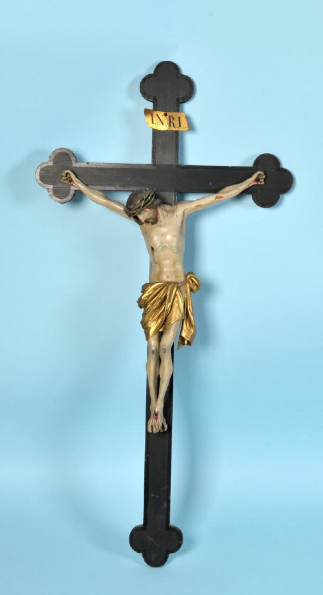 Christus-Korpus mit KreuzHolz, farbig gefasst, H= 107 cm, leicht besch.