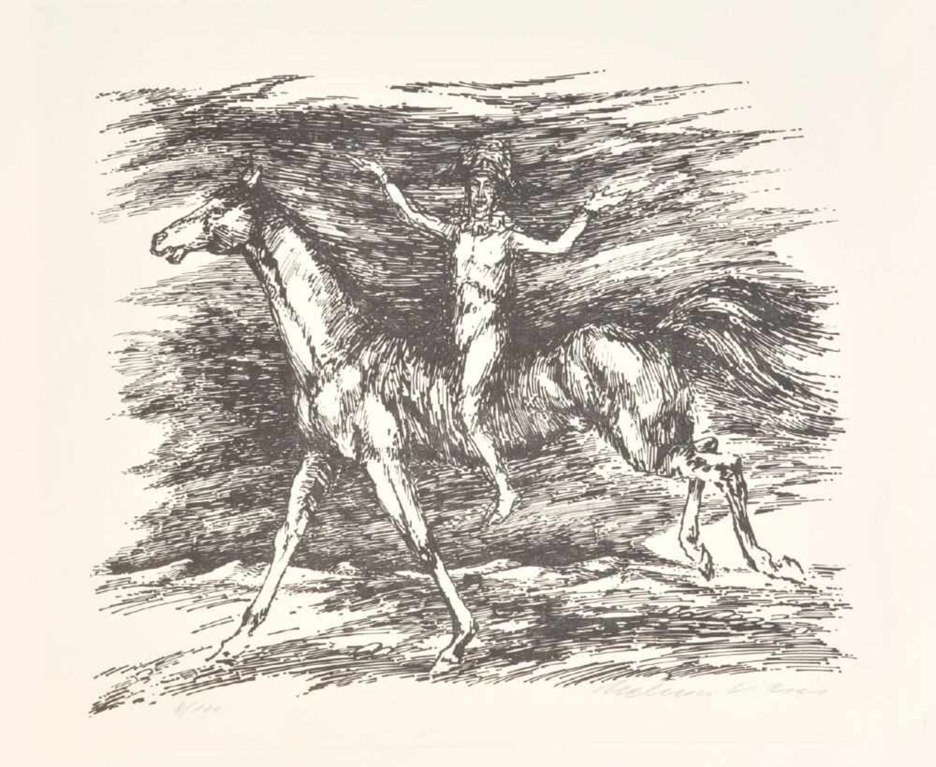 Kies, Helmut, 1933 WienLithographie, 24,5 x 29,5 cm, " Napoleon verkehrt ", handsign., num. 8/100,