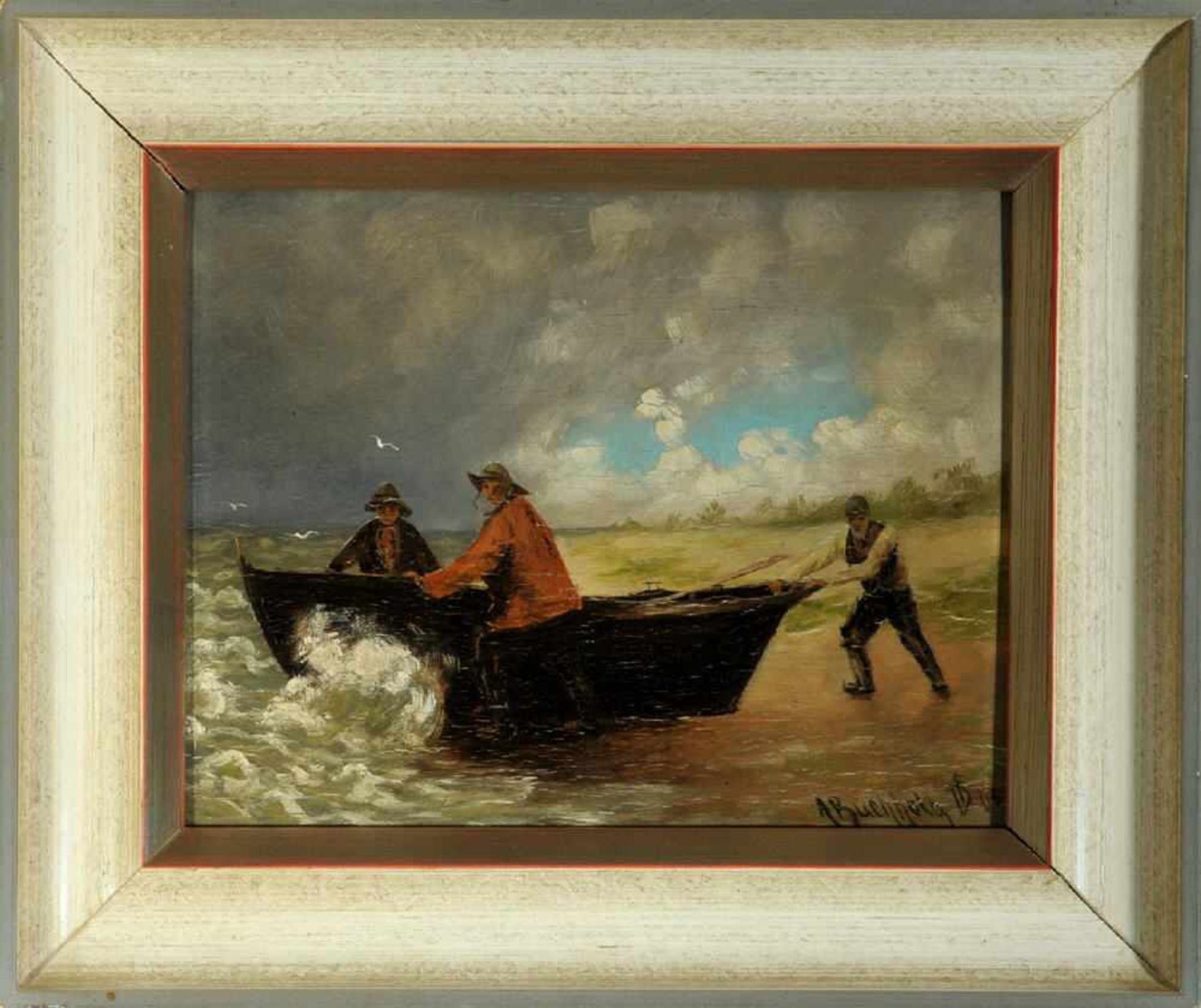 Buchholz, A., Künstler des 20. Jh.Öl/Holz, 13 x 17 cm, rücks. betit. " Nordseefischer ", u.r. sign.,