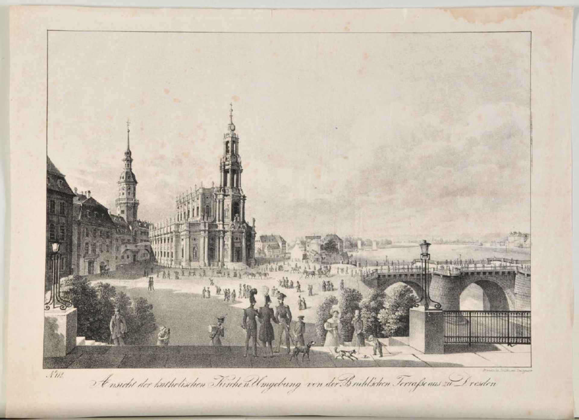 Dresden, Brühlsche TerrasseLithographie, 29 x 41,5 cm, von Arldt, um 1835, leicht fleckig