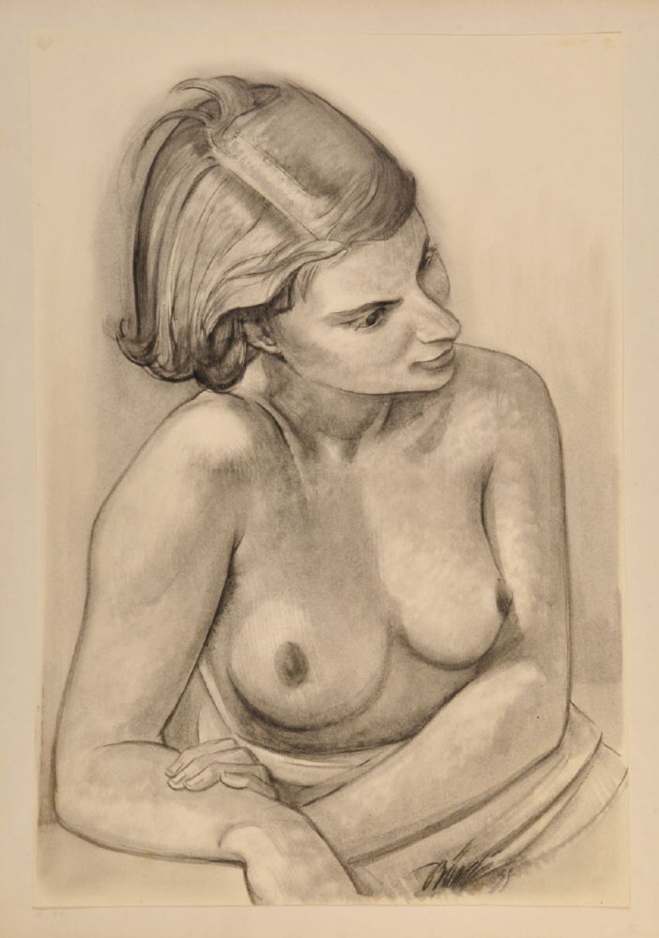Bürck, Paul, 1878 Straßburg - 1947 Münchenmonochromes Aquarell, 57 x 40 cm, " Weiblicher