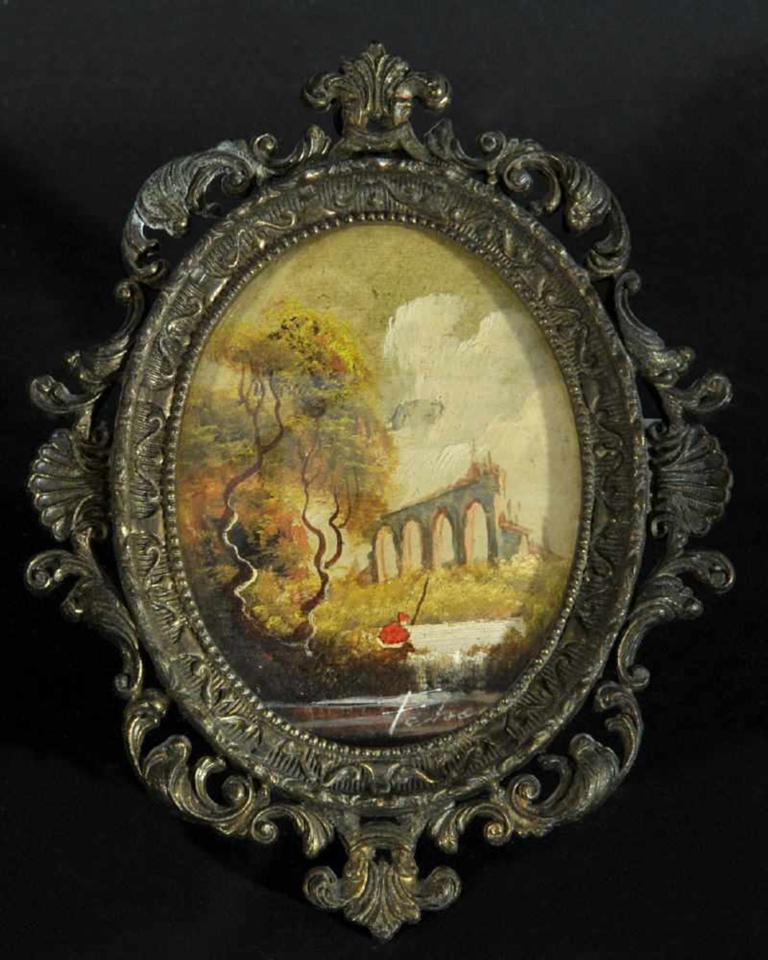 Landschaftsmaler des 20. Jh.Öl/Krt, oval, 9 x 7 cm, "Antikisierende Landschaft", sign. "Fetzer"?, im