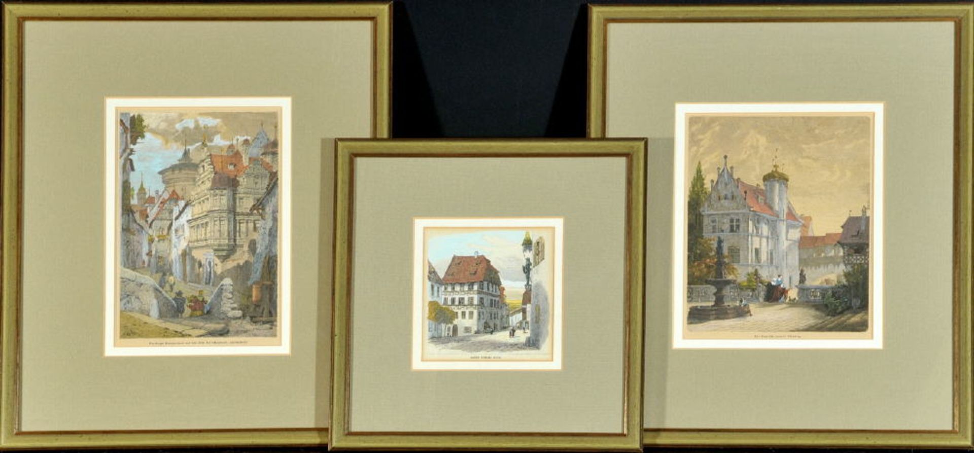 Nürnberg, 3 Teilansichten3 Holzstiche, handcolor., versch. Größen, 19. Jh., R