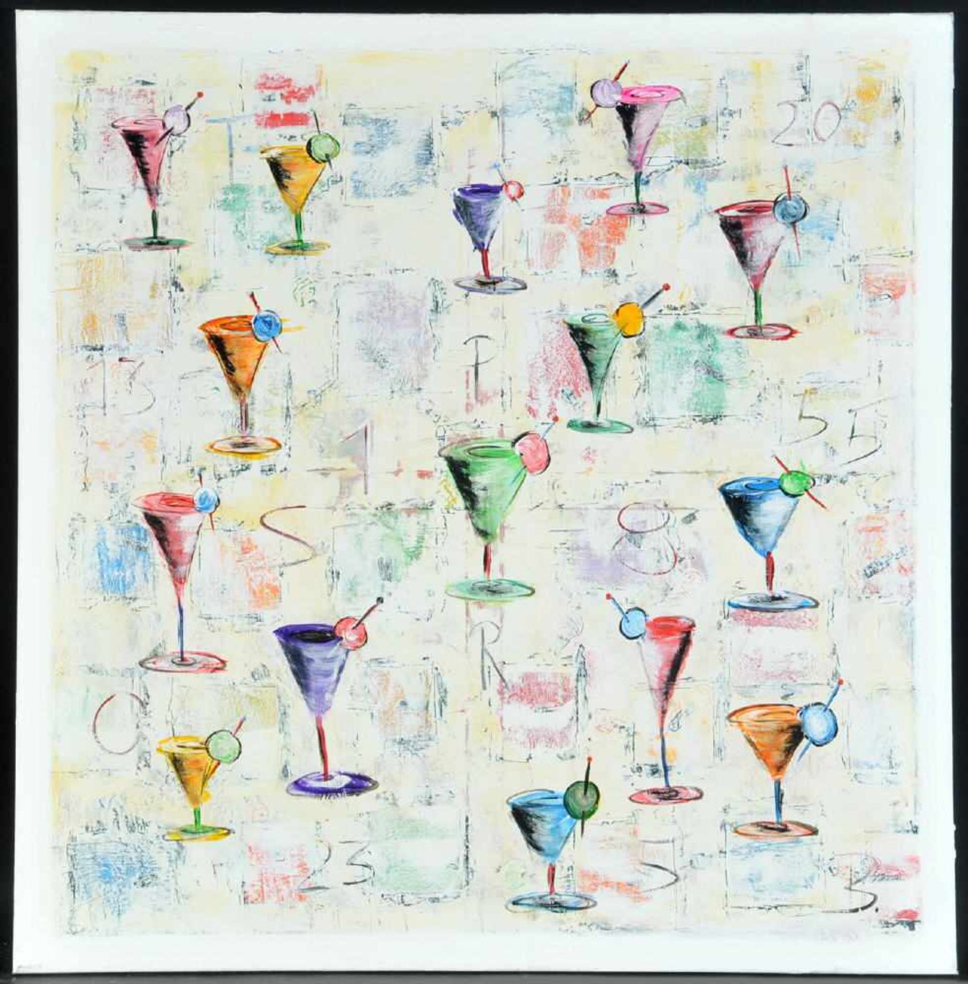 Blochum, Franz, Zeitgenössischer KünstlerAcryl/Lwd, 90 x 90 cm, " Komposition mit Cocktailgläsern ",