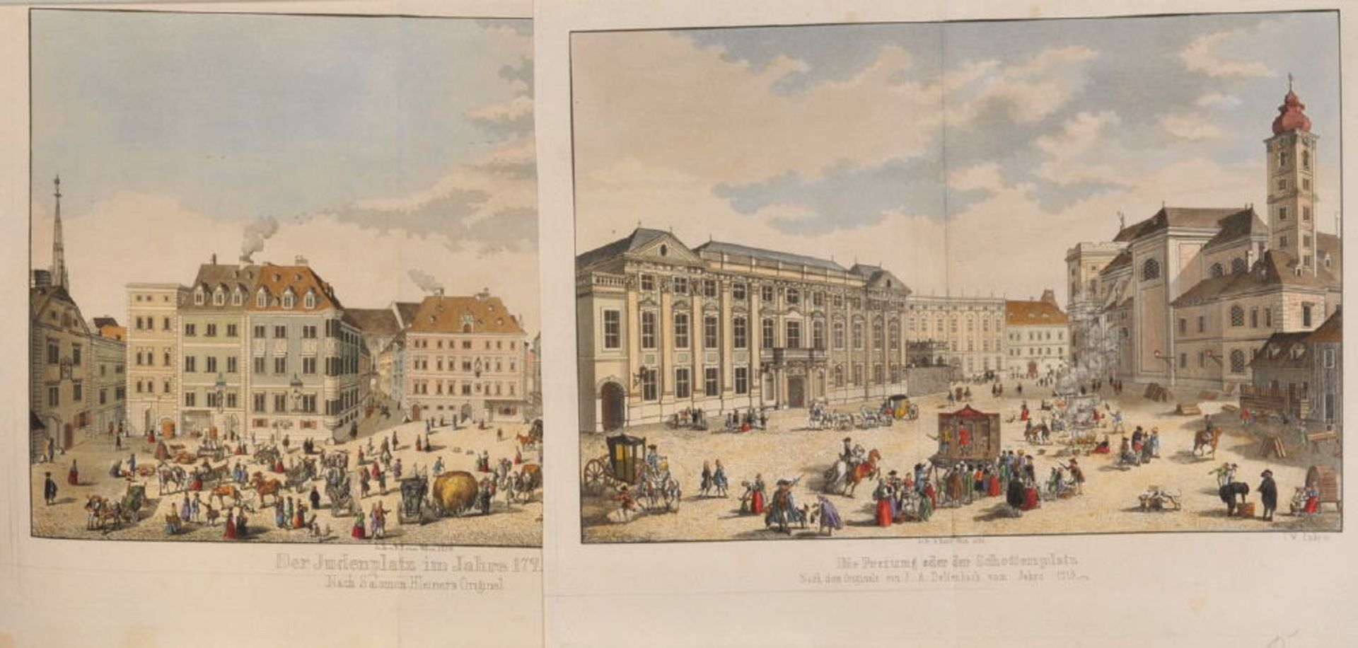 Zinke, Johann Wenzel, 1797 - 1858 Wien2 Lithographien, handcolor., Blatt je 26 x 36 cm, " Wien -