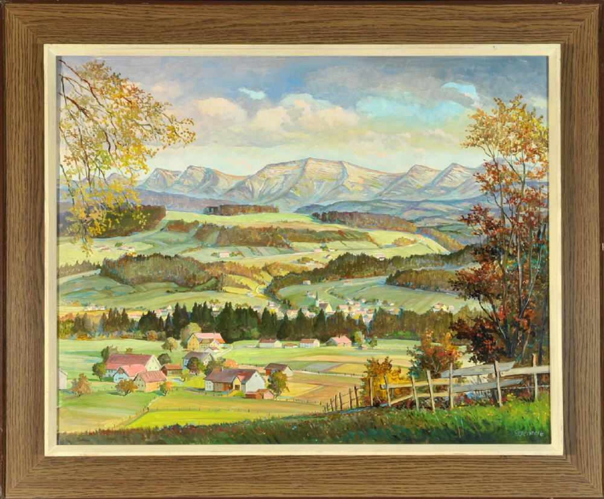 Bentele, Georg, 1908 - 1996 LindenbergÖl/Hartfaser, 60 x 75,5 cm, " Weiler bei Lindenberg im