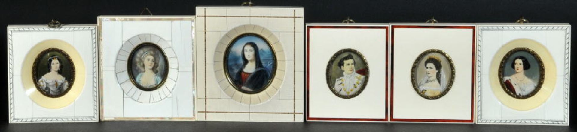 Miniaturmaler des 20. Jh.6 Aquarelle/Gouachen, oval, versch. Größen, " Elisabeth v. Österreich,