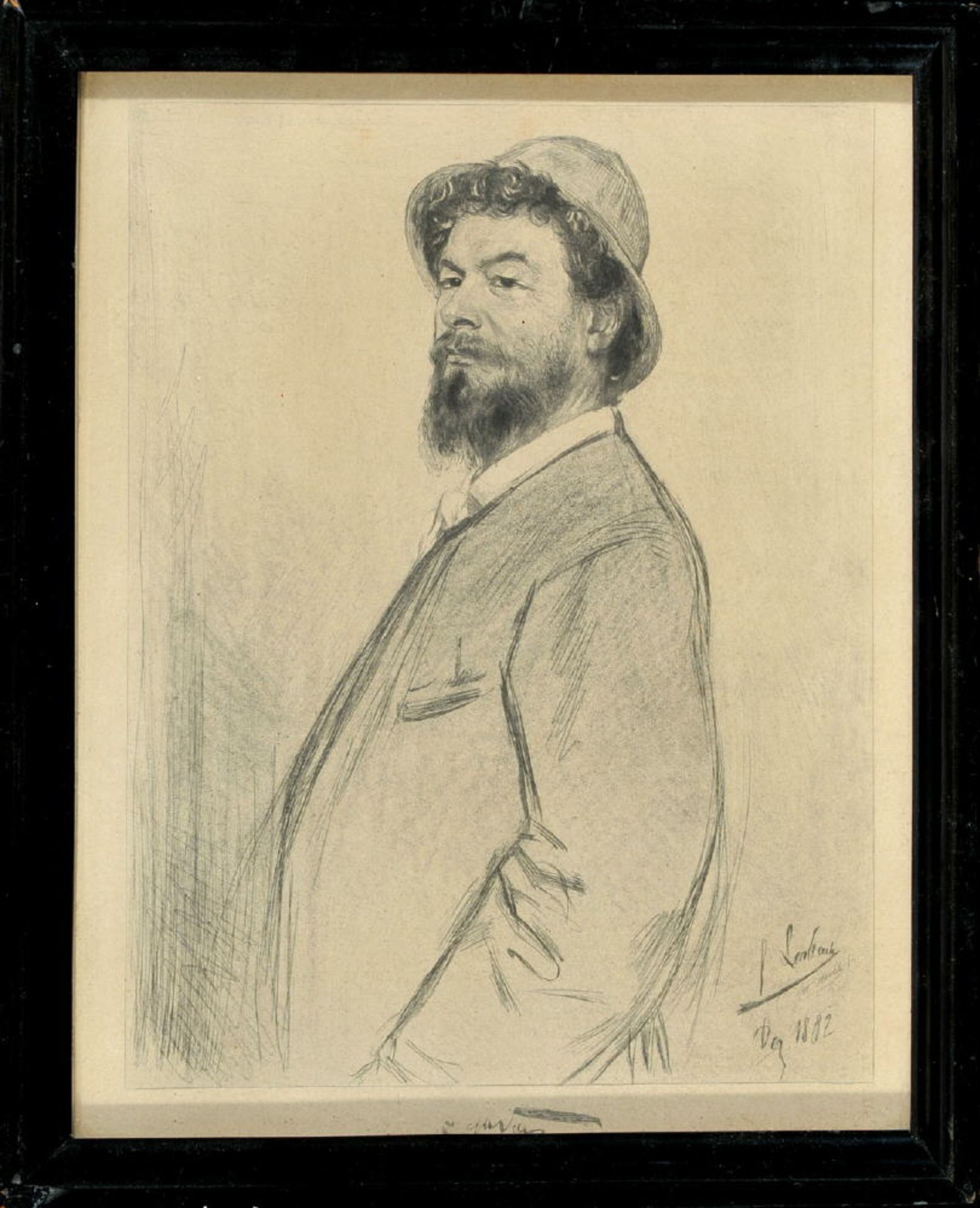 Hecht, Wilhelm, 1843 Ansbach - 1920 LinzRadierung, 26 x 21 cm, " Portrait Lorenz Gedon ", nach F.