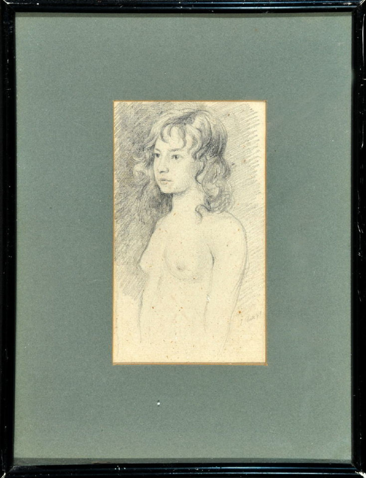 Keck, Emil, 1867 Wildpoldsried - 1935 MünchenBleistiftzeichnung, 17 x 10 cm, " Weiblicher Halbakt ",