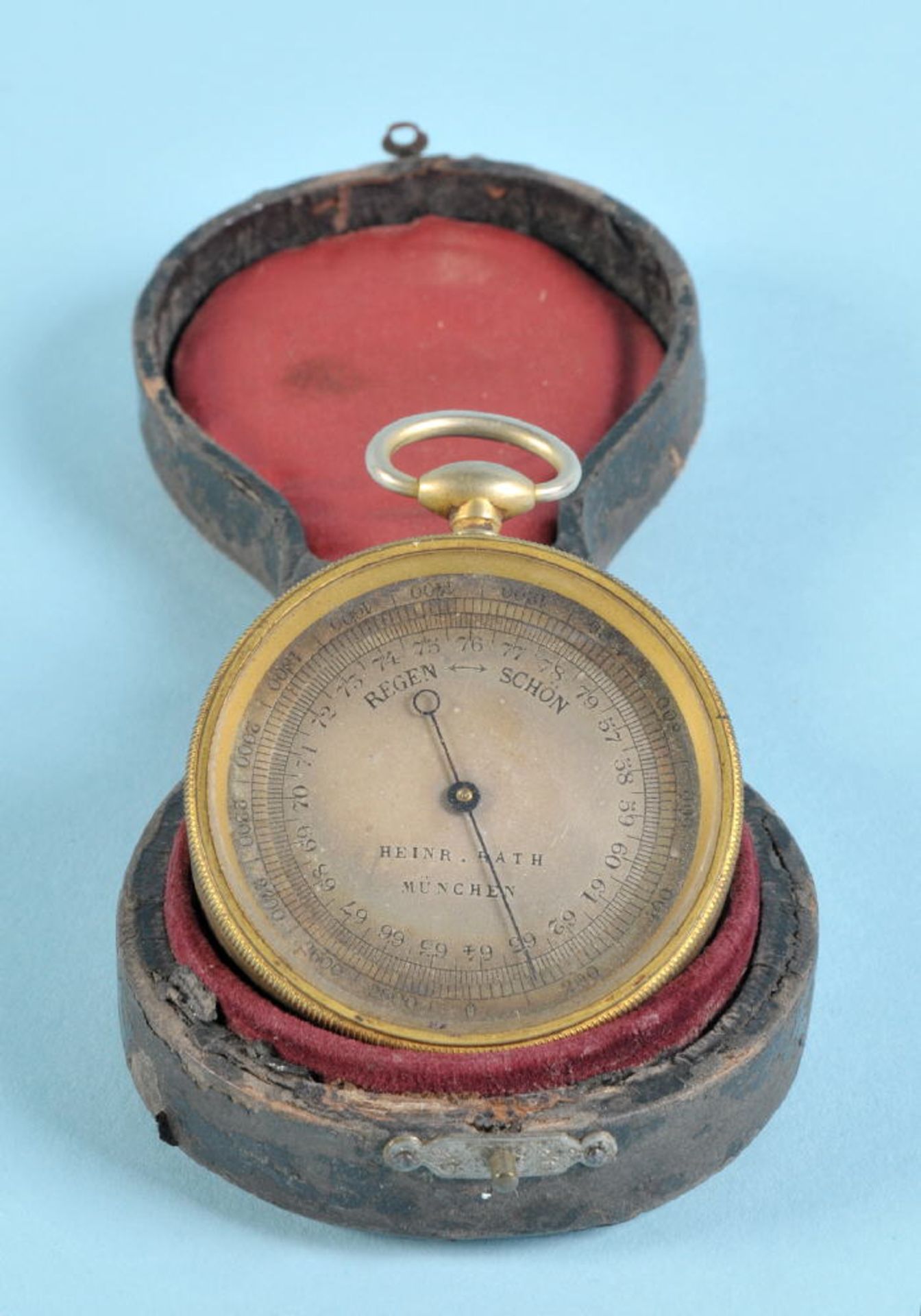 Barometer "Heinrich Rath, München"Messing, D= 5 cm, im Etui, 19. Jh.