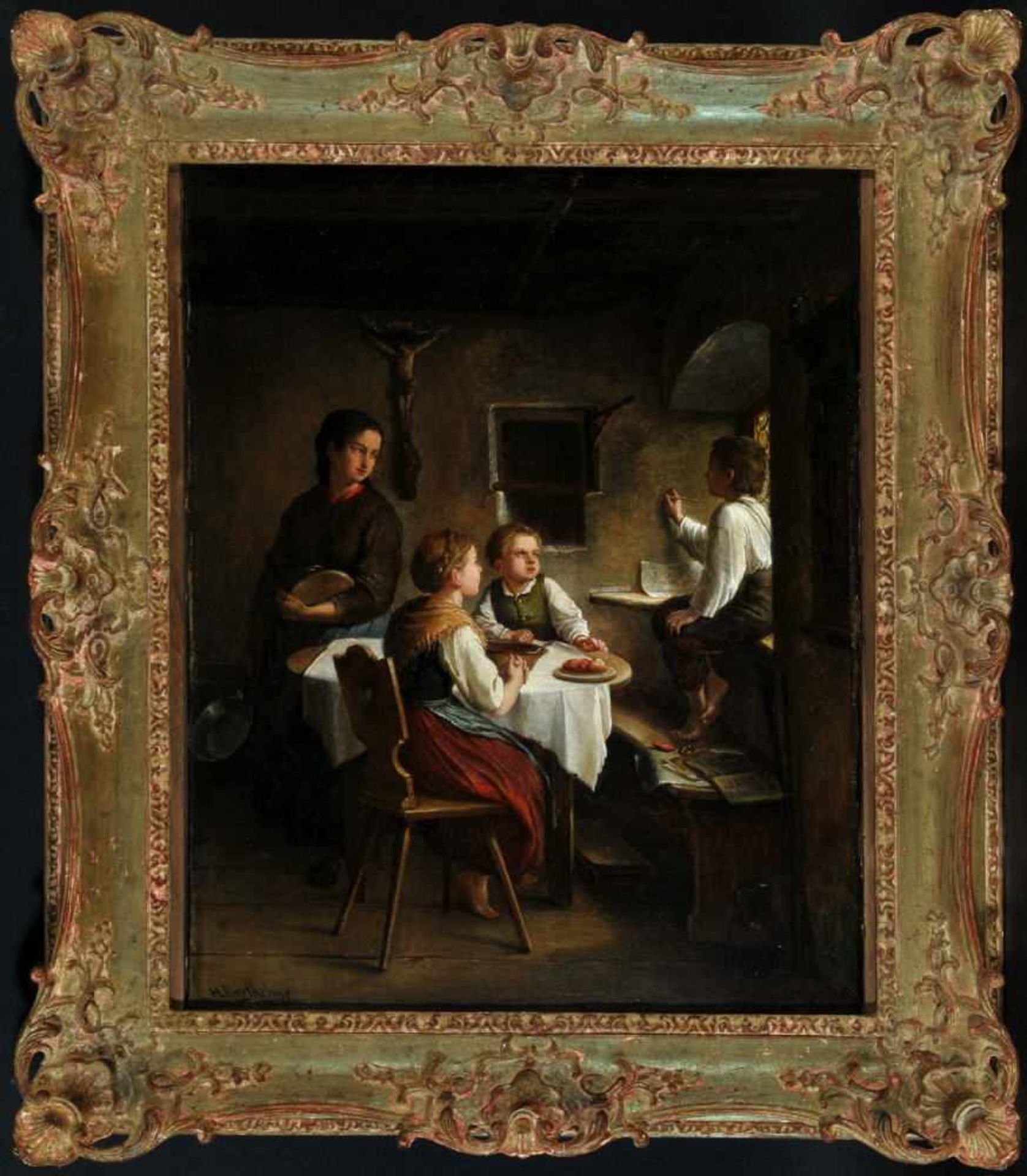 Barthelme, Hugo, 1822 Eußenhausen - 1895 MünchenÖl/Lwd, 60 x 47 cm, " Bauersfrau mit Kindern in