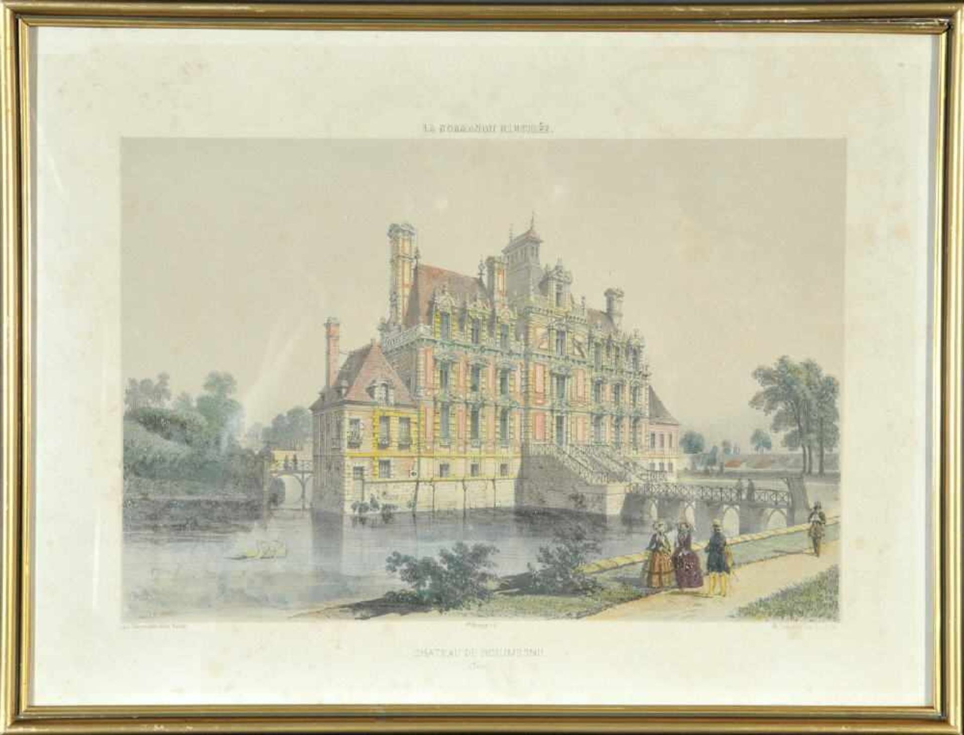 Beaumesnil (Normandie), ChateauLithographie, handcolor., 22 x 32 cm, von Benoist u. Ciceri, 19. Jh.,