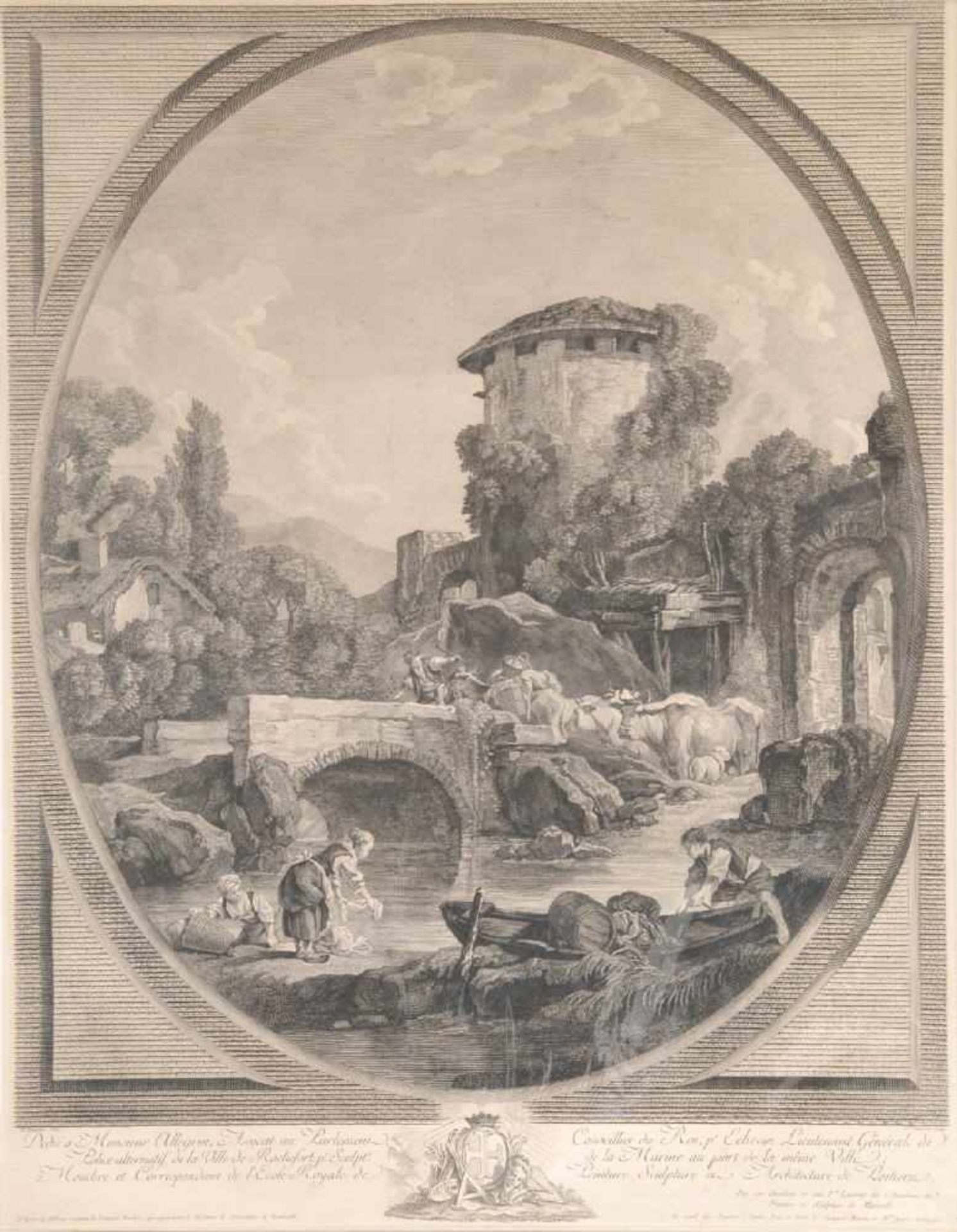 Laurent, Pierre Francois, 1739 Marseille - 1809 ParisRadierung, 45 x 37,5 cm, " Flusslandschaft