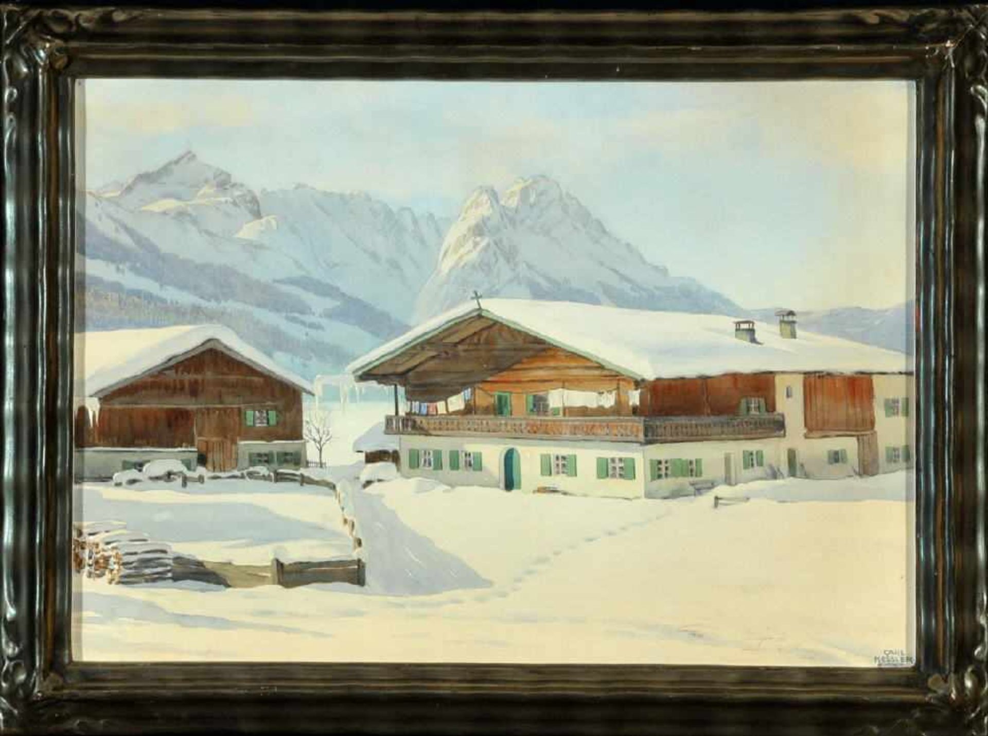 Kessler, Carl, 1876 Coburg - 1968 MünchenAquarell, weiß gehöht, 38,5 x 56 cm, " Winterliches